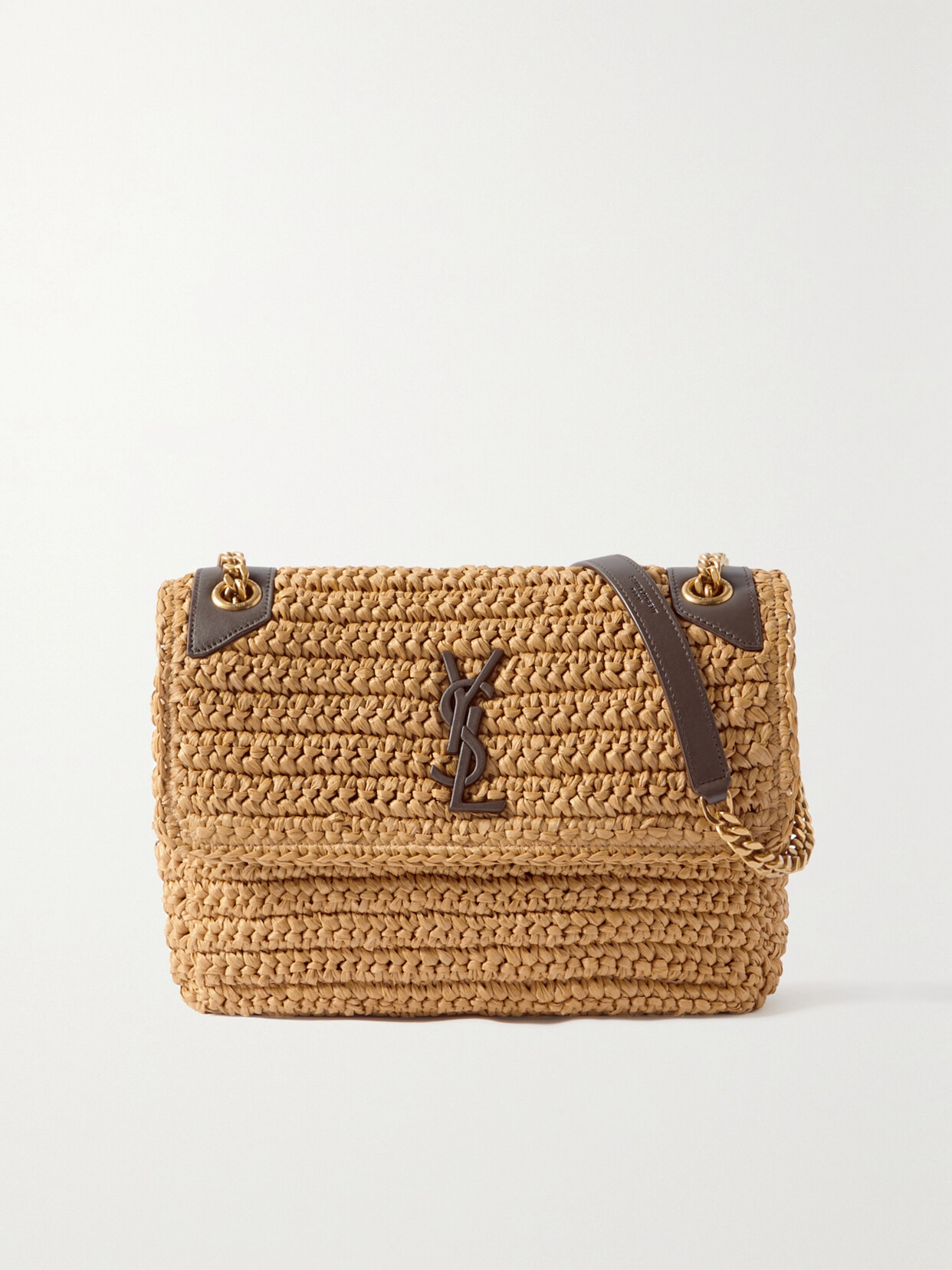 SAINT LAURENT - Niki Medium Leather-trimmed Raffia Shoulder Bag - Cream