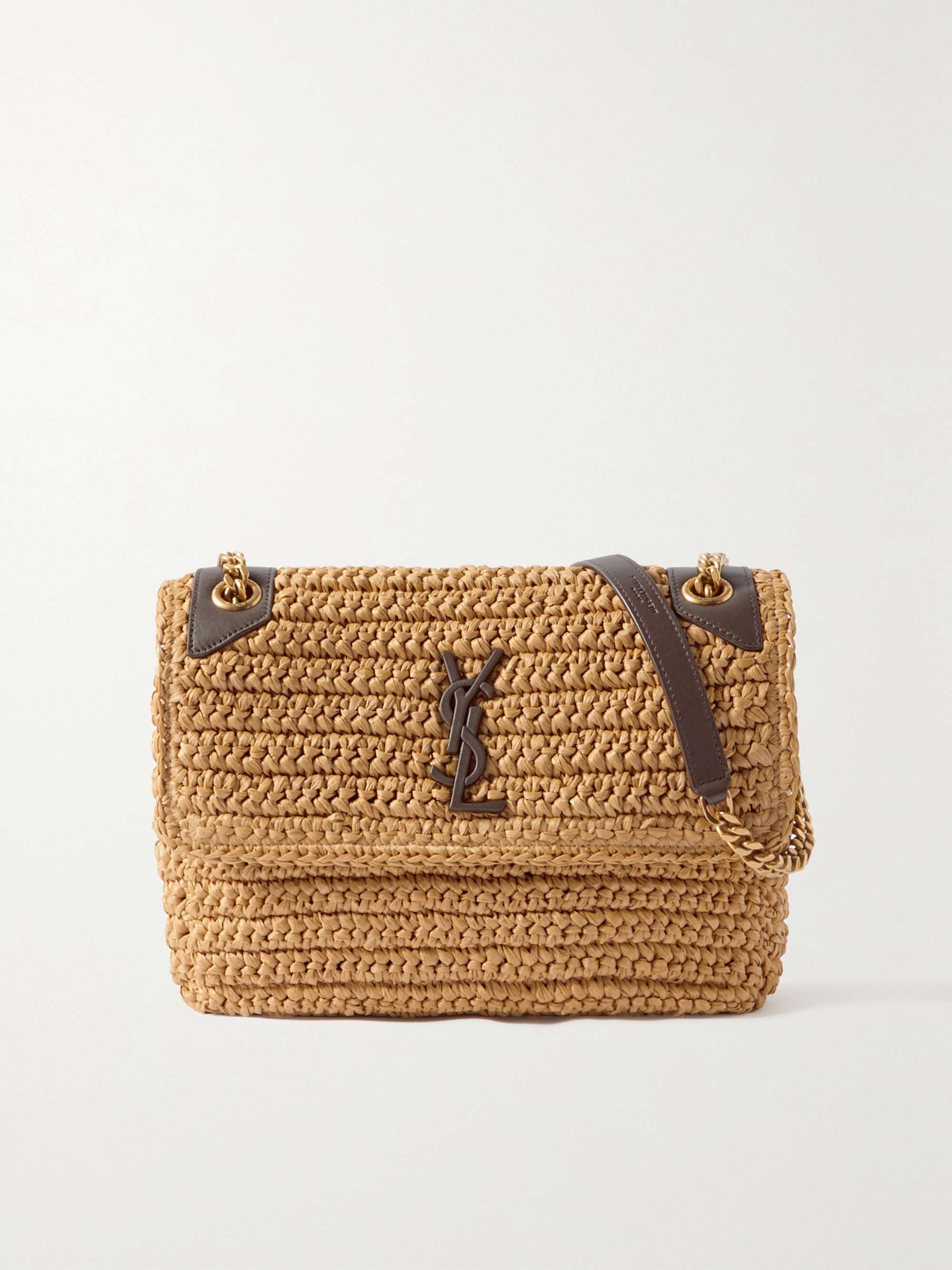 SAINT LAURENT Niki medium leather-trimmed raffia shoulder bag