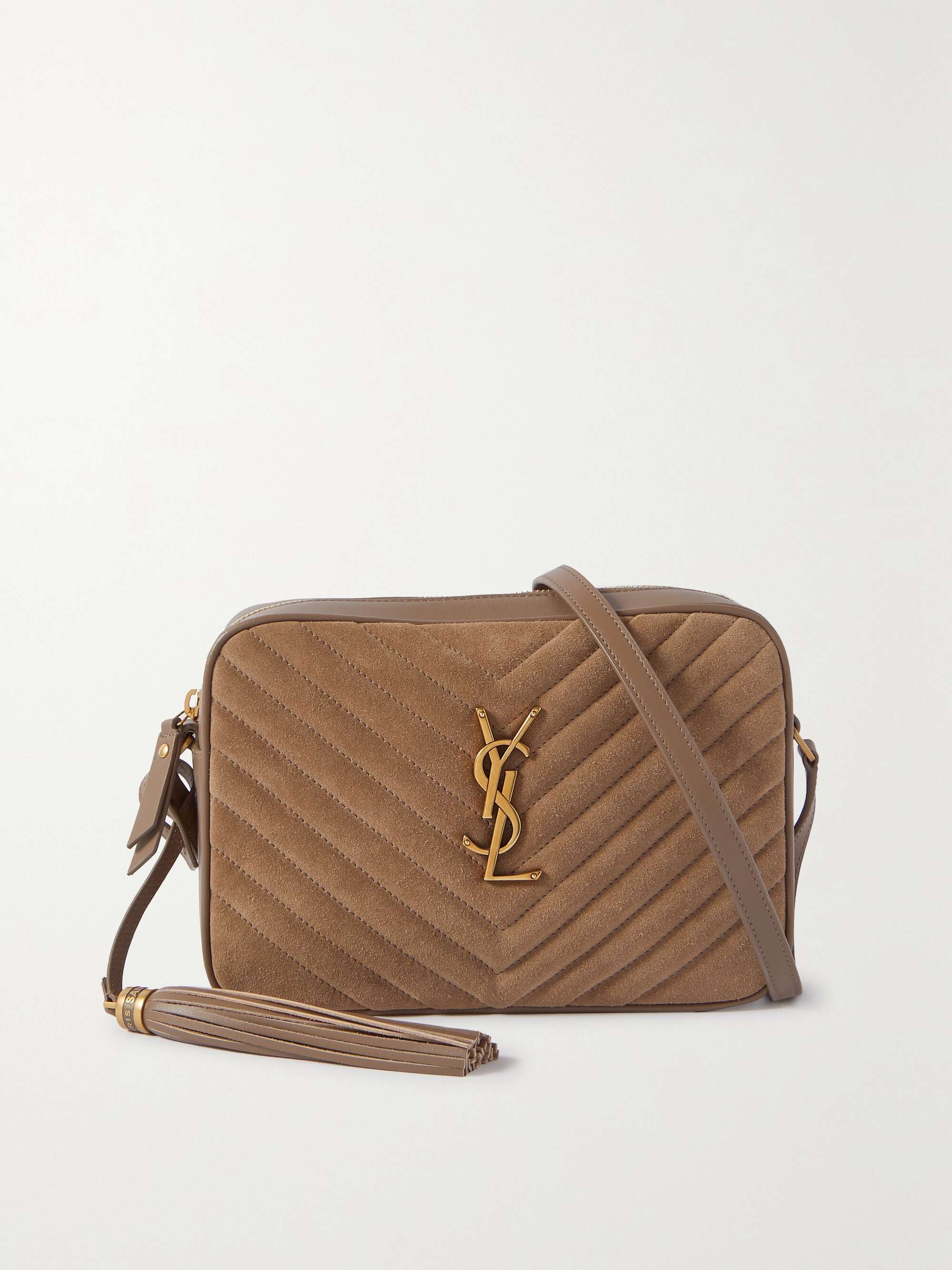 Lou medium quilted suede and leather shoulder bag