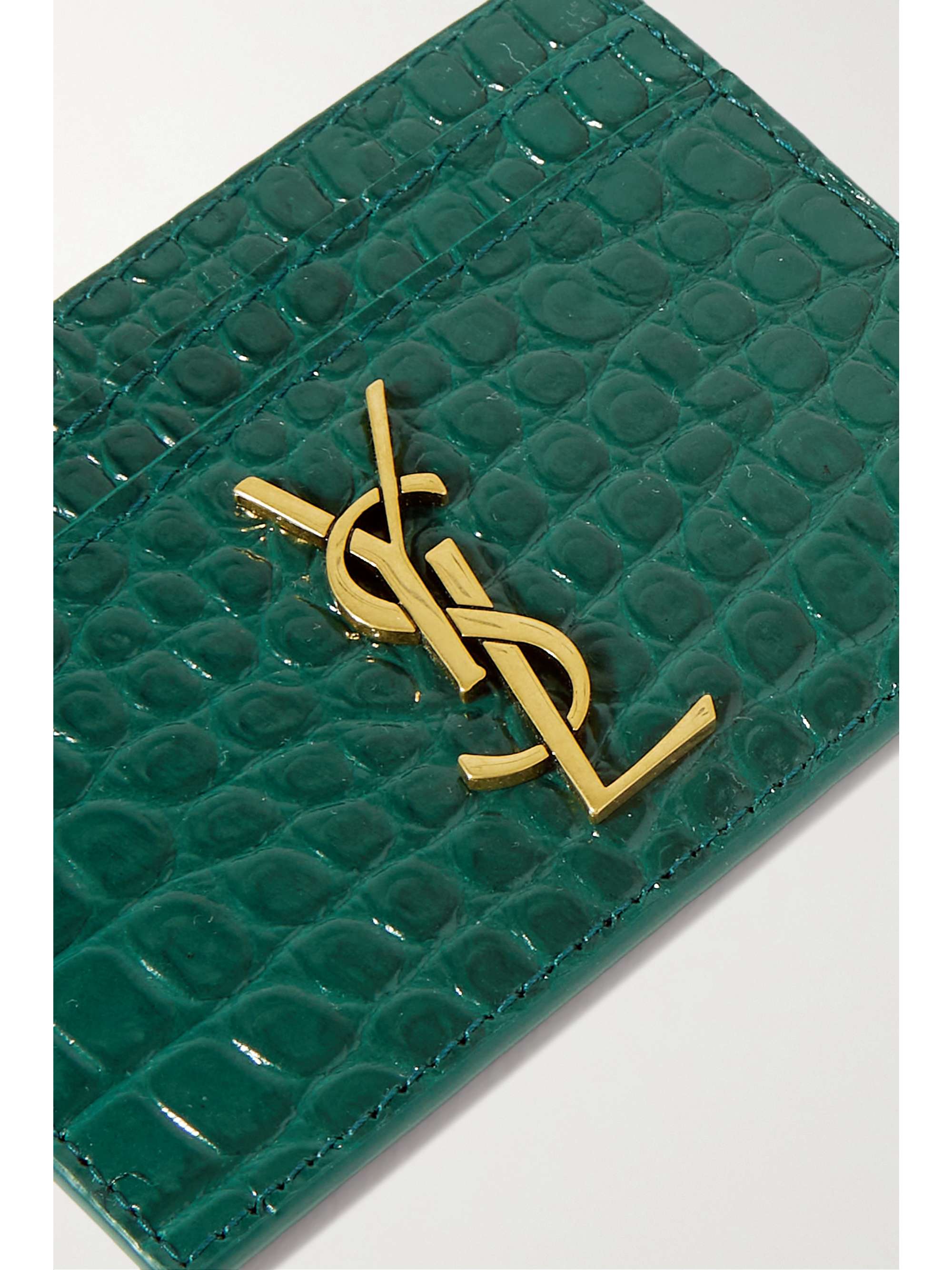 Green Embellished croceffect leather cardholder SAINT LAURENT NET