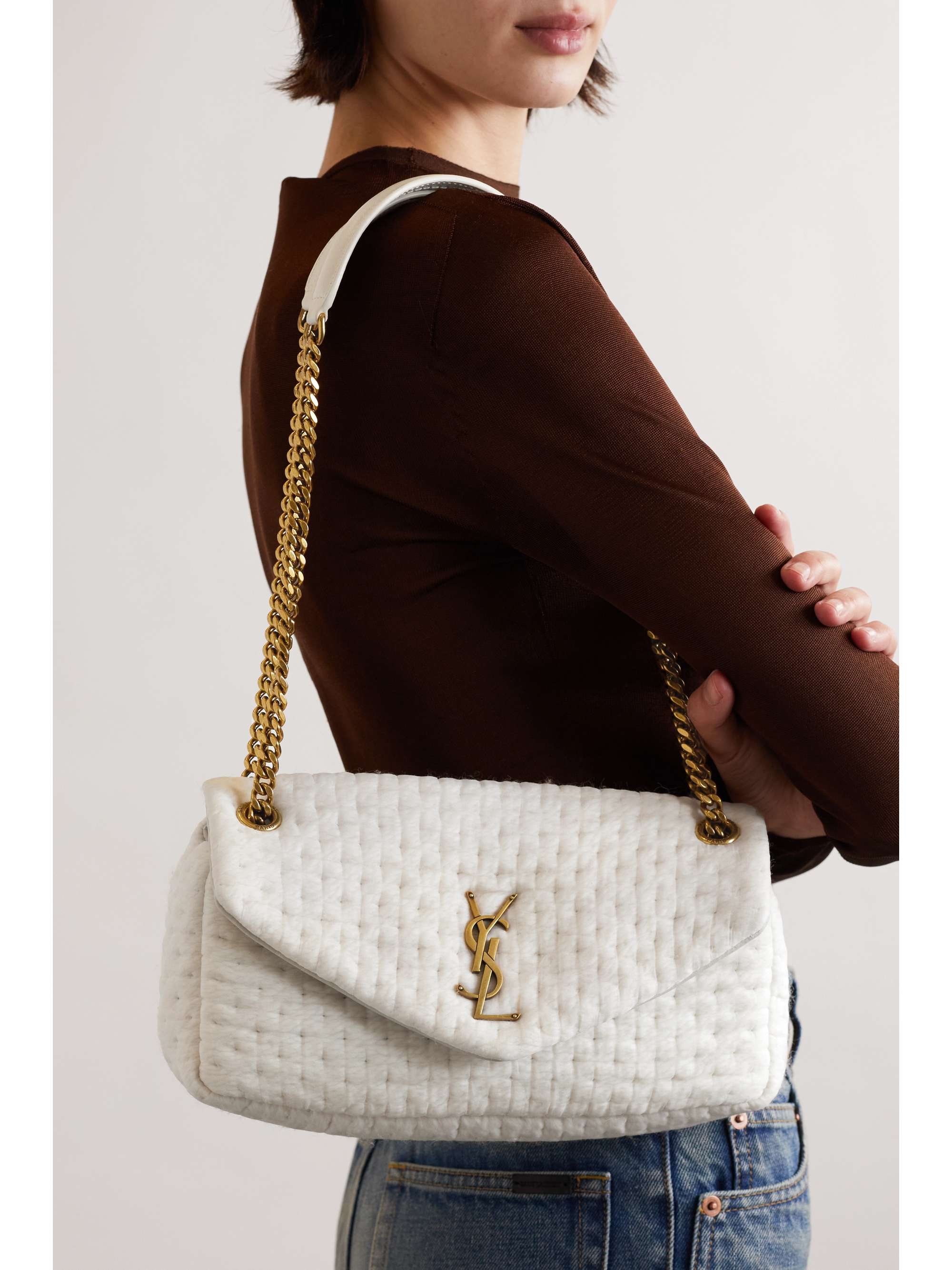 SAINT LAURENT Calypso leather-trimmed organza shoulder bag