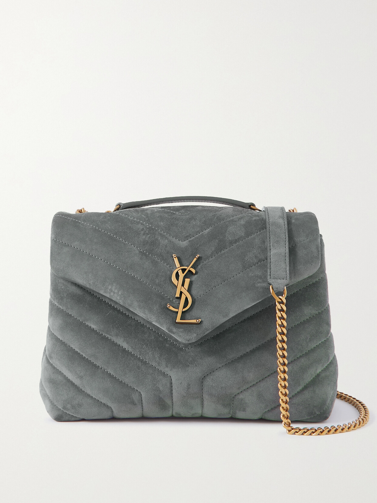 Saint Laurent Small Loulou Monogram Quilted Suede Bag In Storm