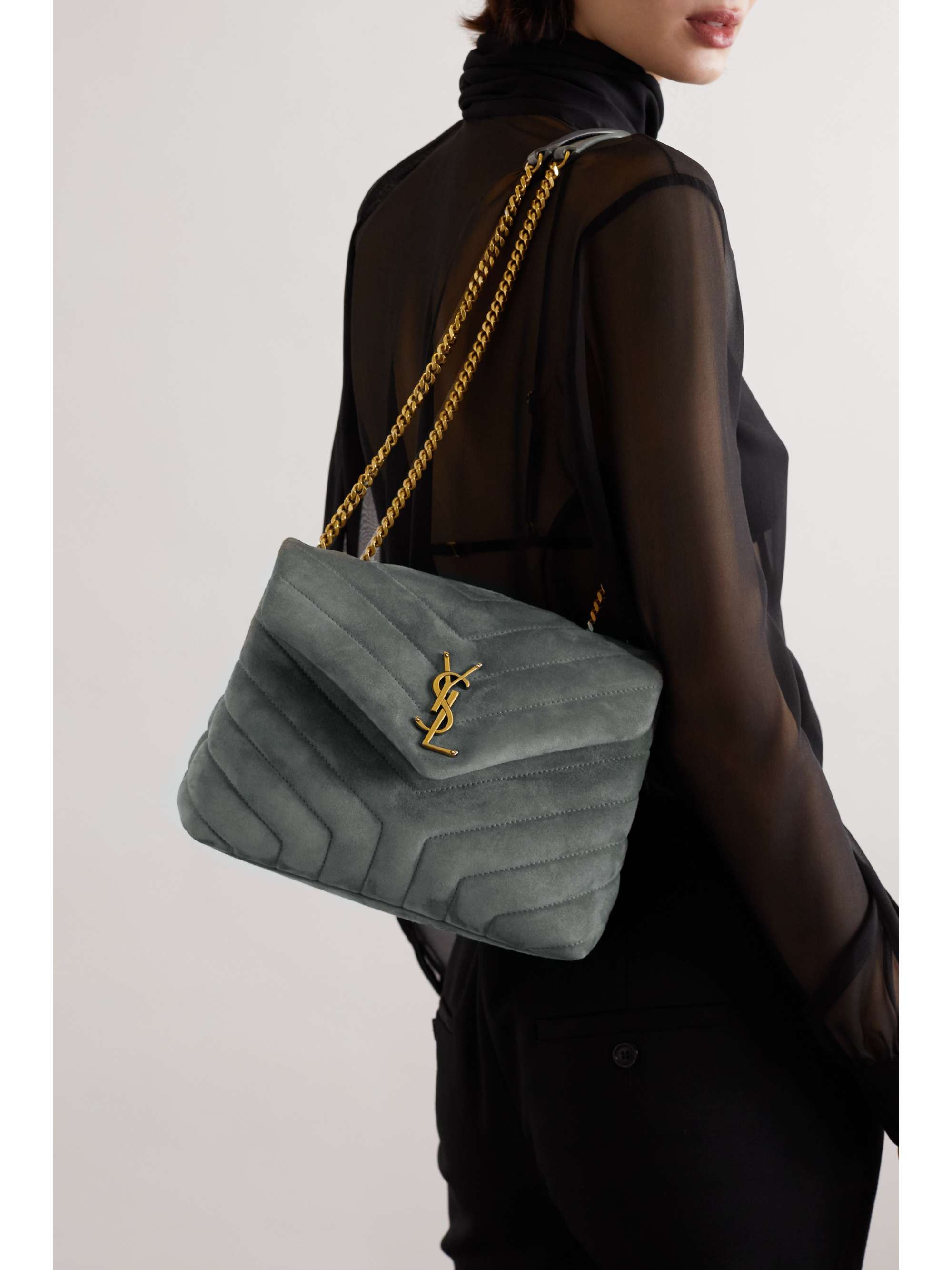 Gray Loulou small quilted suede shoulder bag SAINT LAURENT NETAPORTER