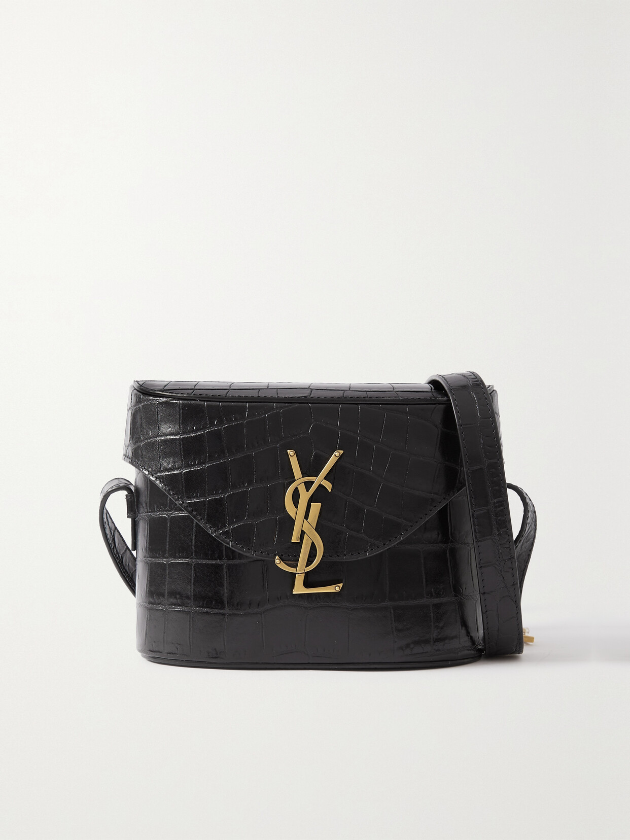 Saint Laurent June Croc-effect Leather Shoulder Bag In Black