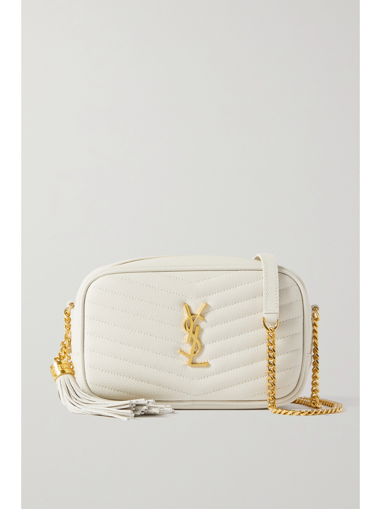 SAINT LAURENT - Lou Mini Quilted Textured-leather Shoulder Bag - White