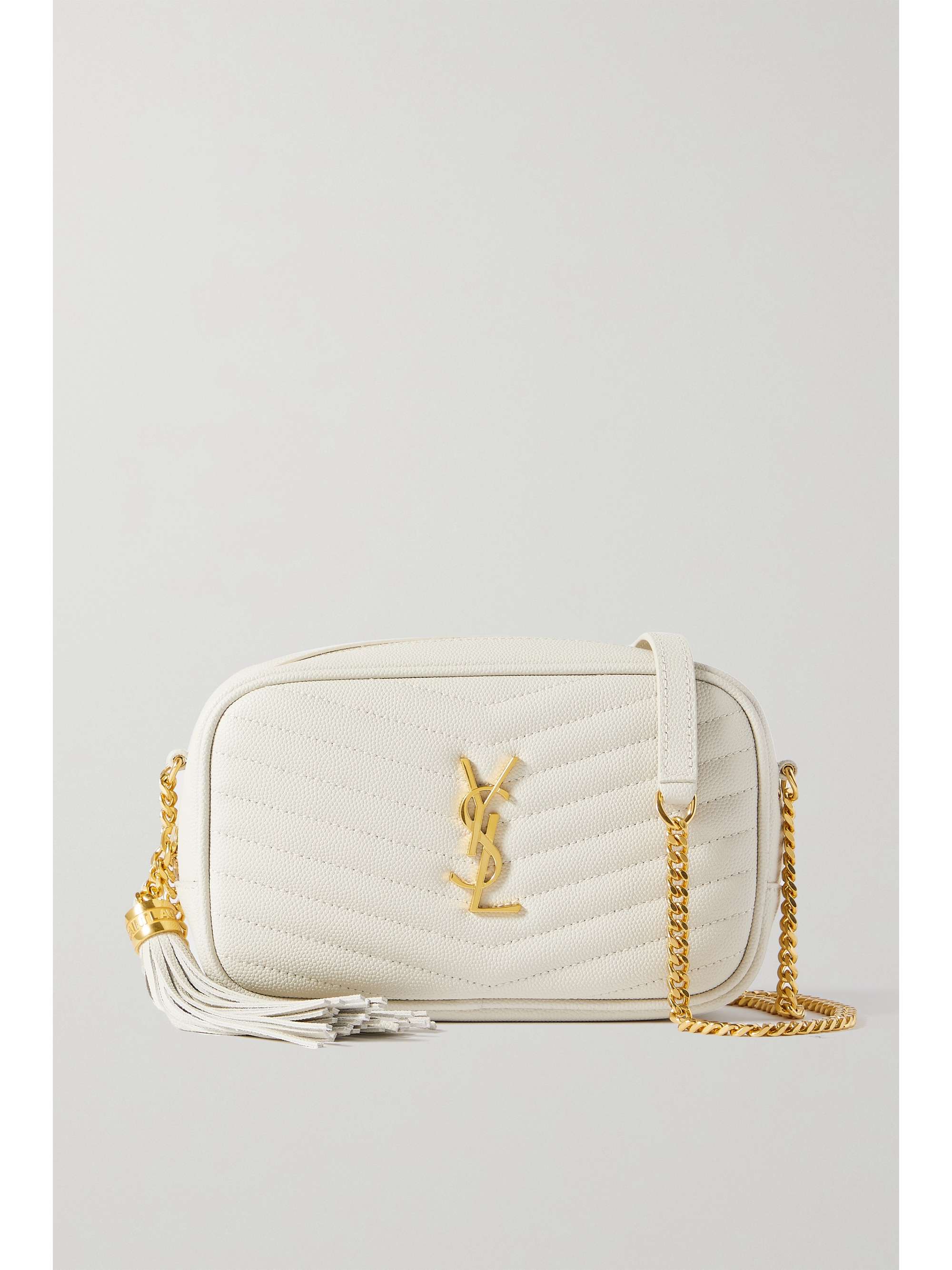 Saint Laurent Lou Mini Quilted Textured-leather Shoulder Bag - Off-white