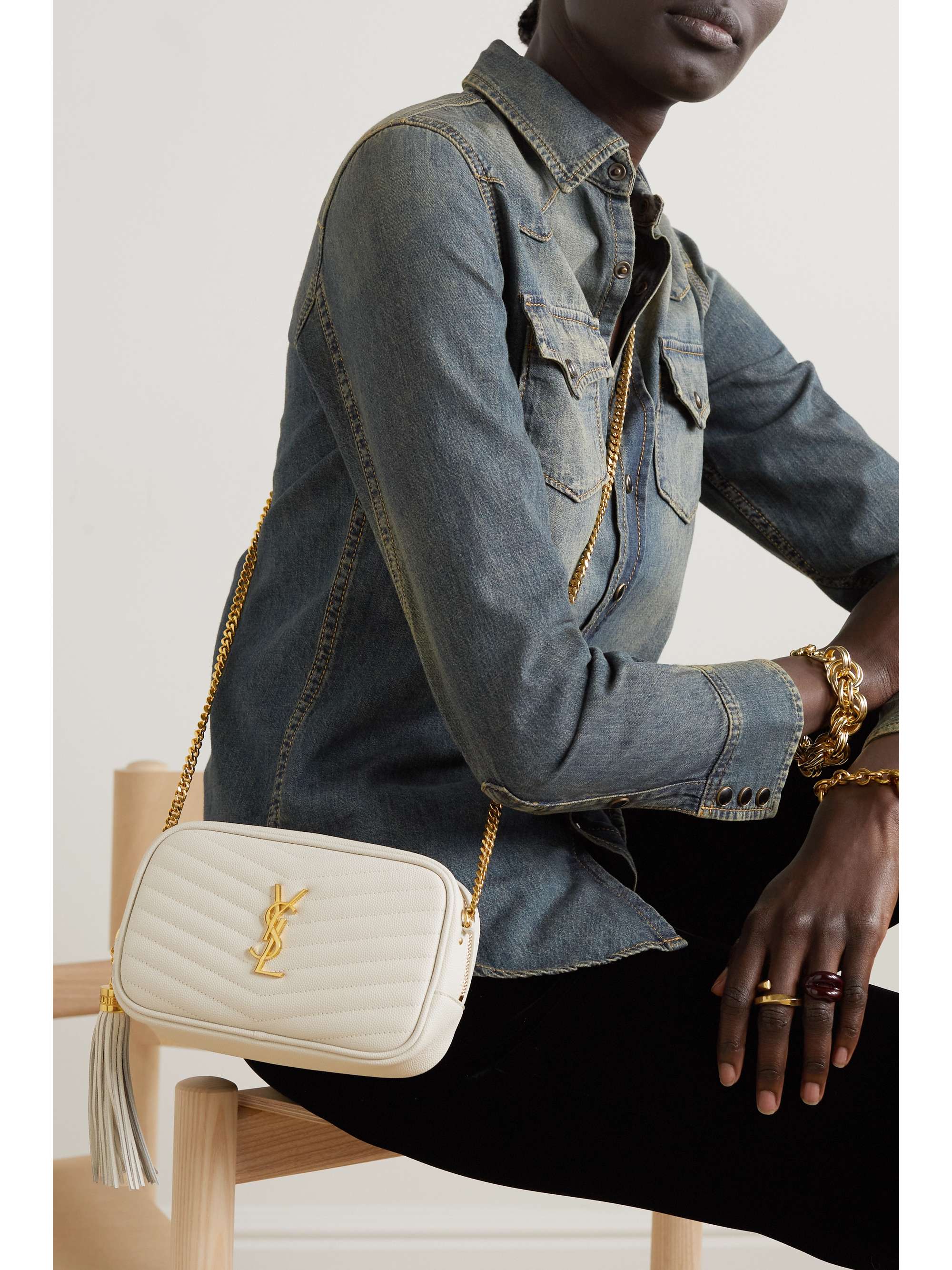 SAINT LAURENT Lou mini quilted texturedleather shoulder bag NETAPORTER