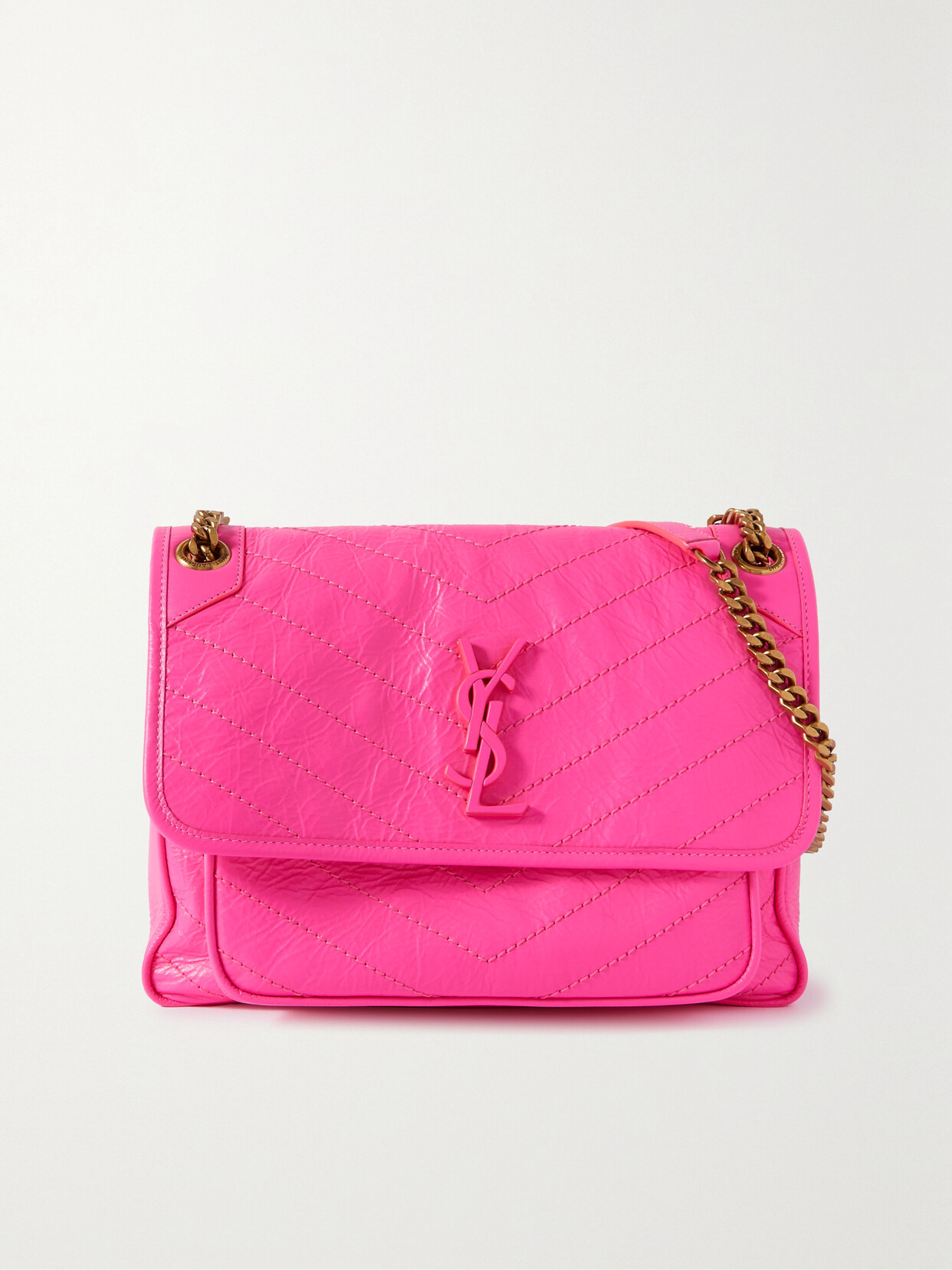 SAINT LAURENT - Niki Medium Quilted Crinkled-leather Shoulder Bag - Pink