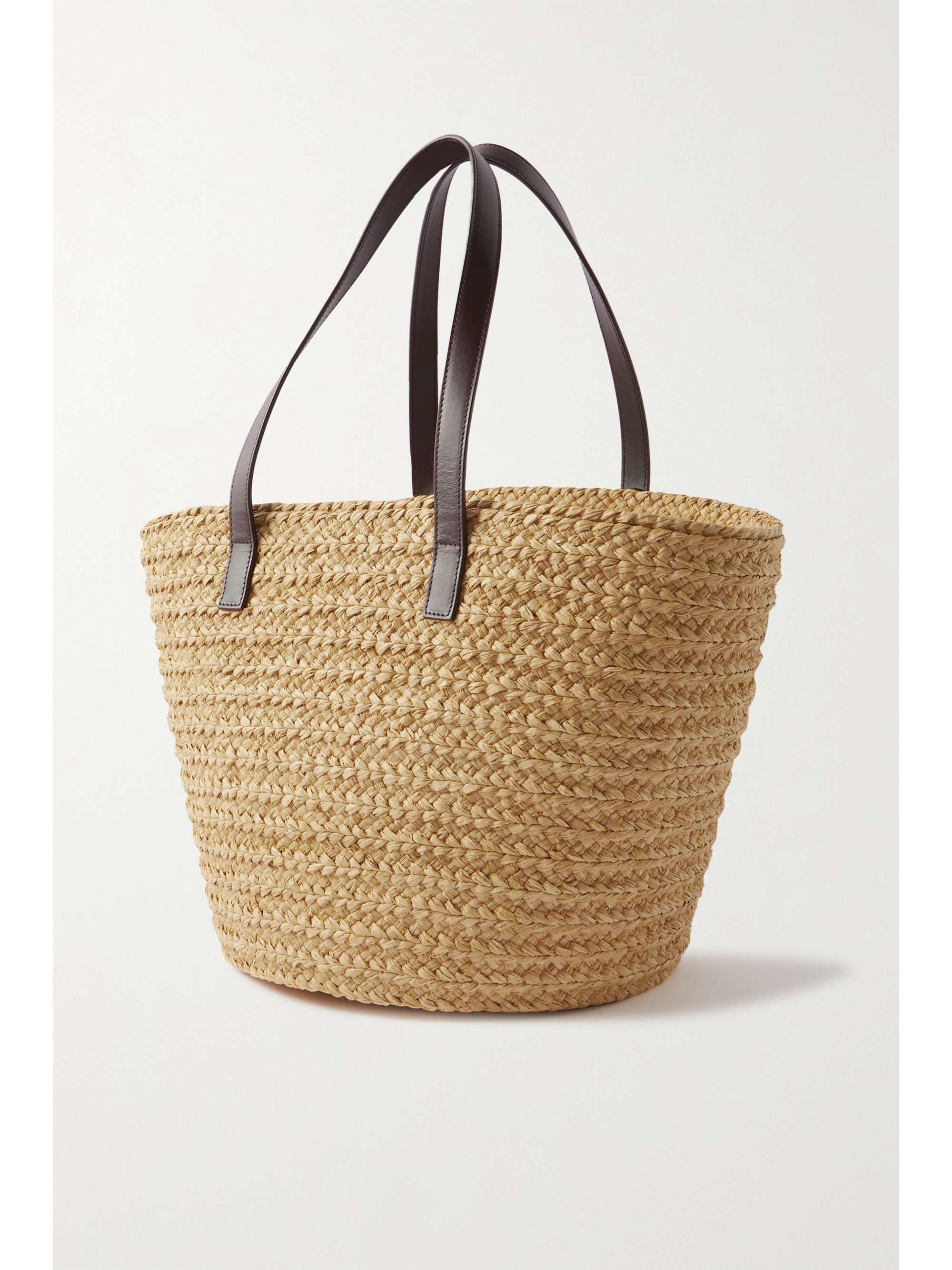SAINT LAURENT Panier Tote aus Raffiabast mit Lederbesätzen