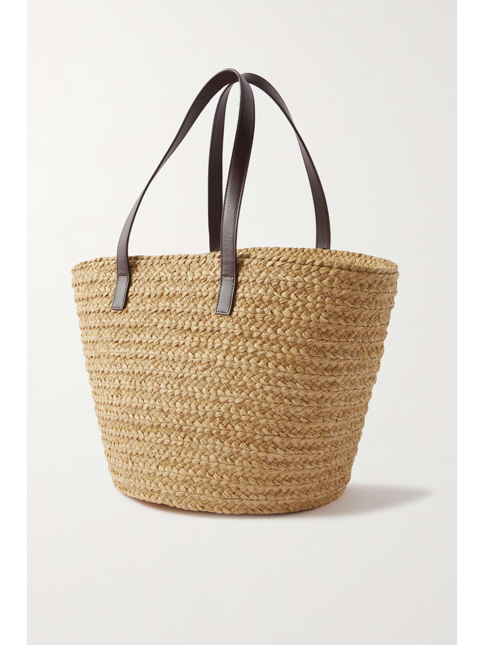 Cream Panier leather-trimmed raffia tote | SAINT LAURENT | NET-A-PORTER