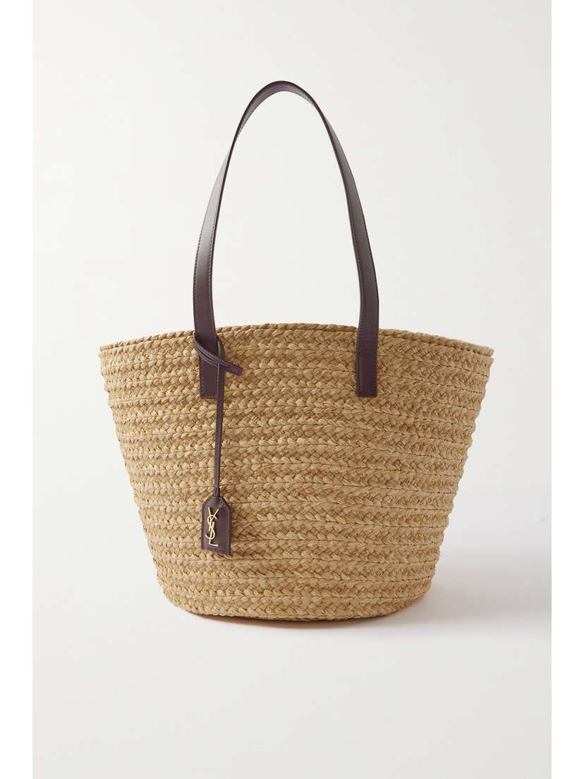 Saint Laurent Panier Leather-trimmed Raffia Tote