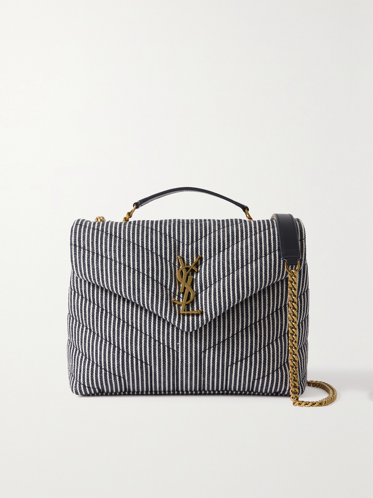 SAINT LAURENT - Loulou Medium Quilted Striped Cotton-twill Shoulder Bag - Blue