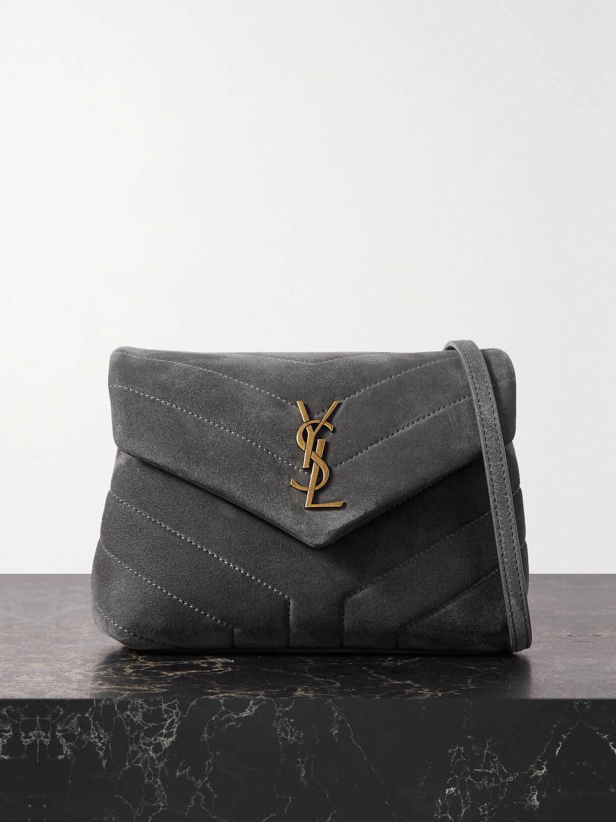 SAINT LAURENT - Loulou Toy Quilted Suede Shoulder Bag - Gray