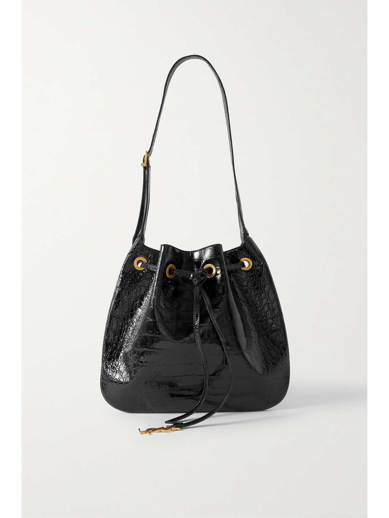 SAINT LAURENT - Paris Vii Medium Croc-effect Patent-leather Bucket Bag - Black