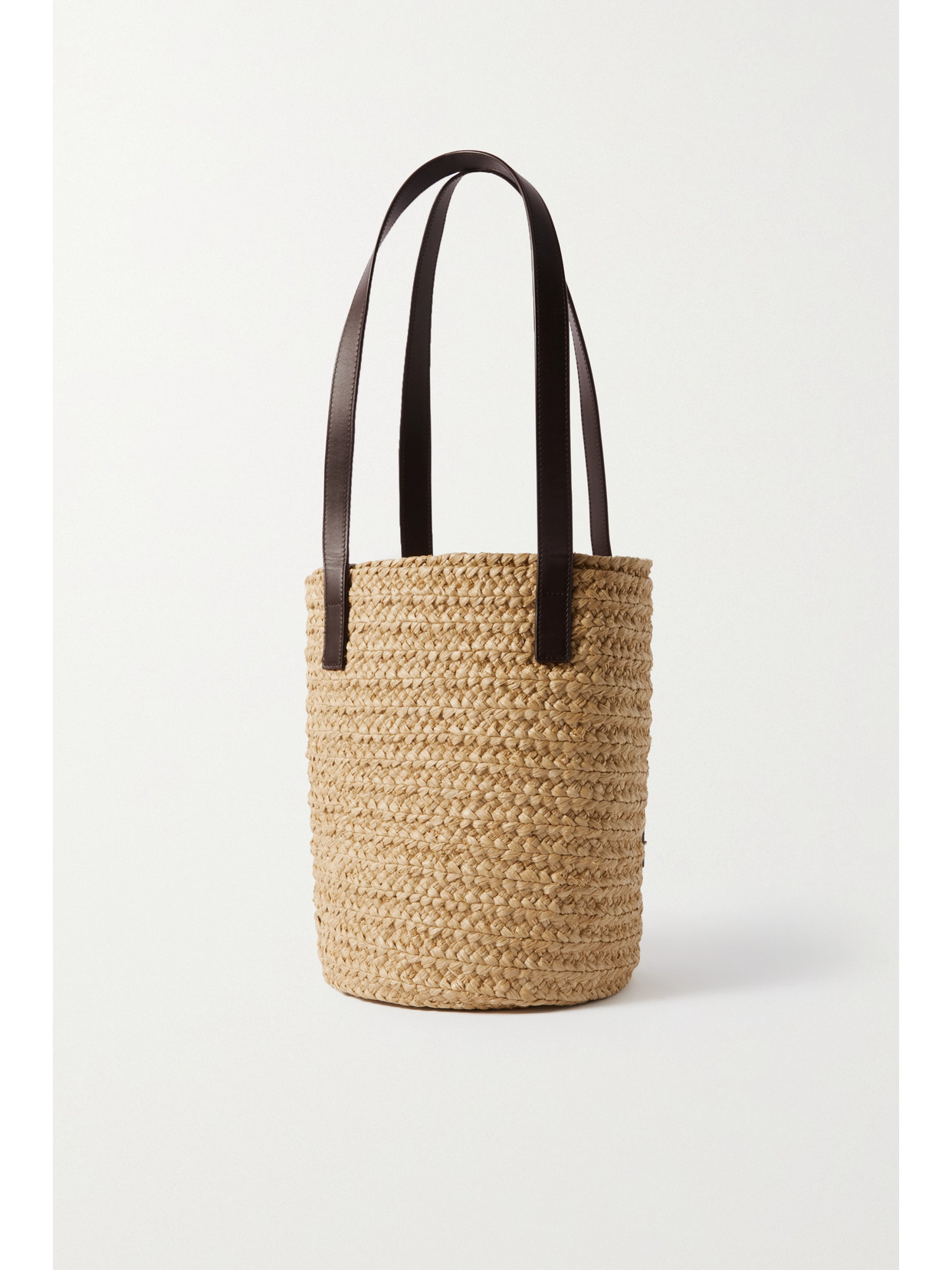 Saint Laurent Panier Small Leather-trimmed Raffia Tote In Cream