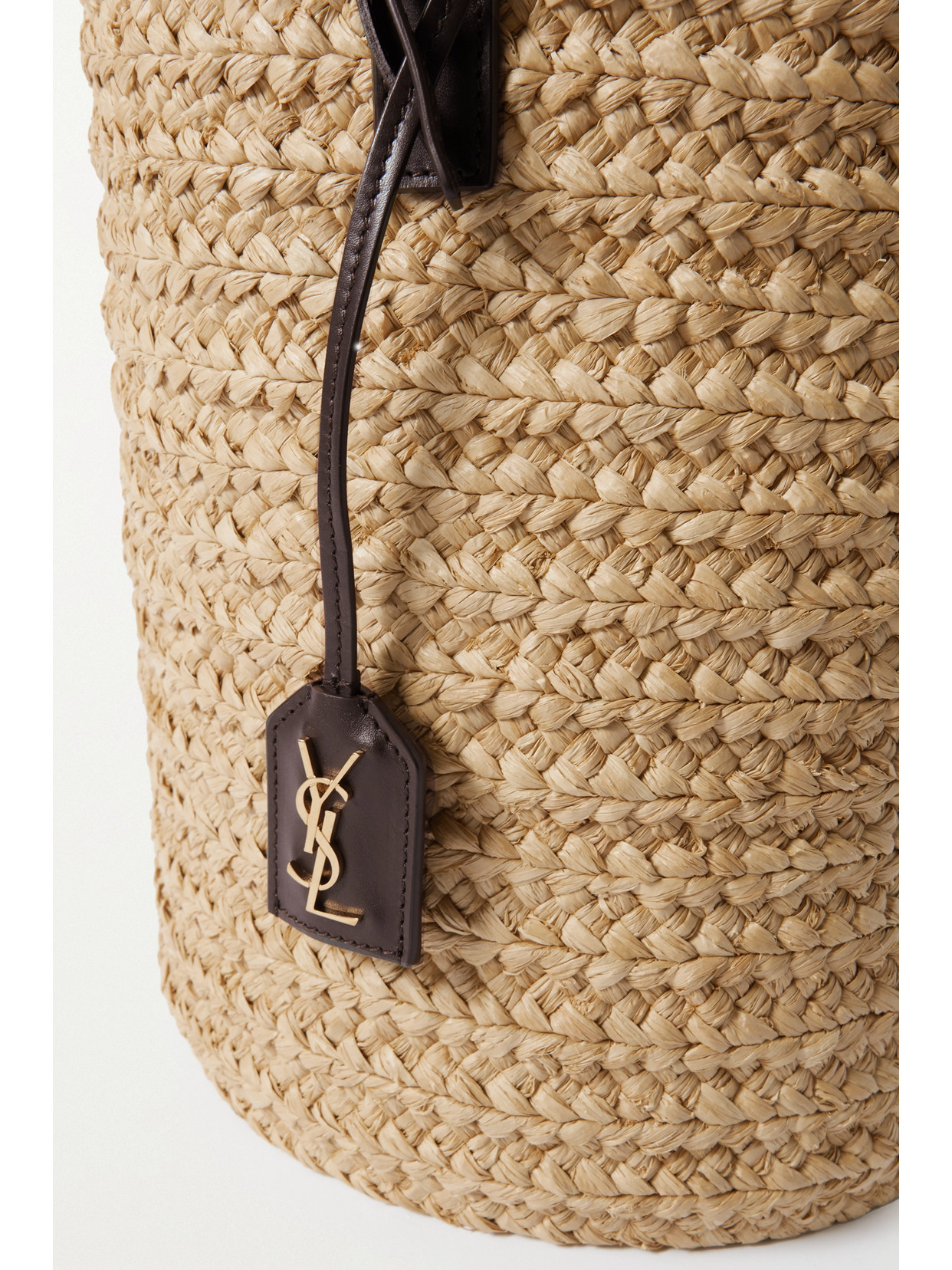 Saint Laurent Panier Small Leather-trimmed Raffia Tote In Cream