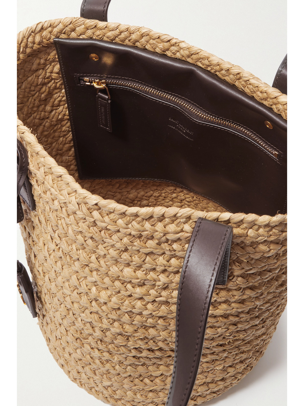 Saint Laurent Panier Small Leather-trimmed Raffia Tote In Cream
