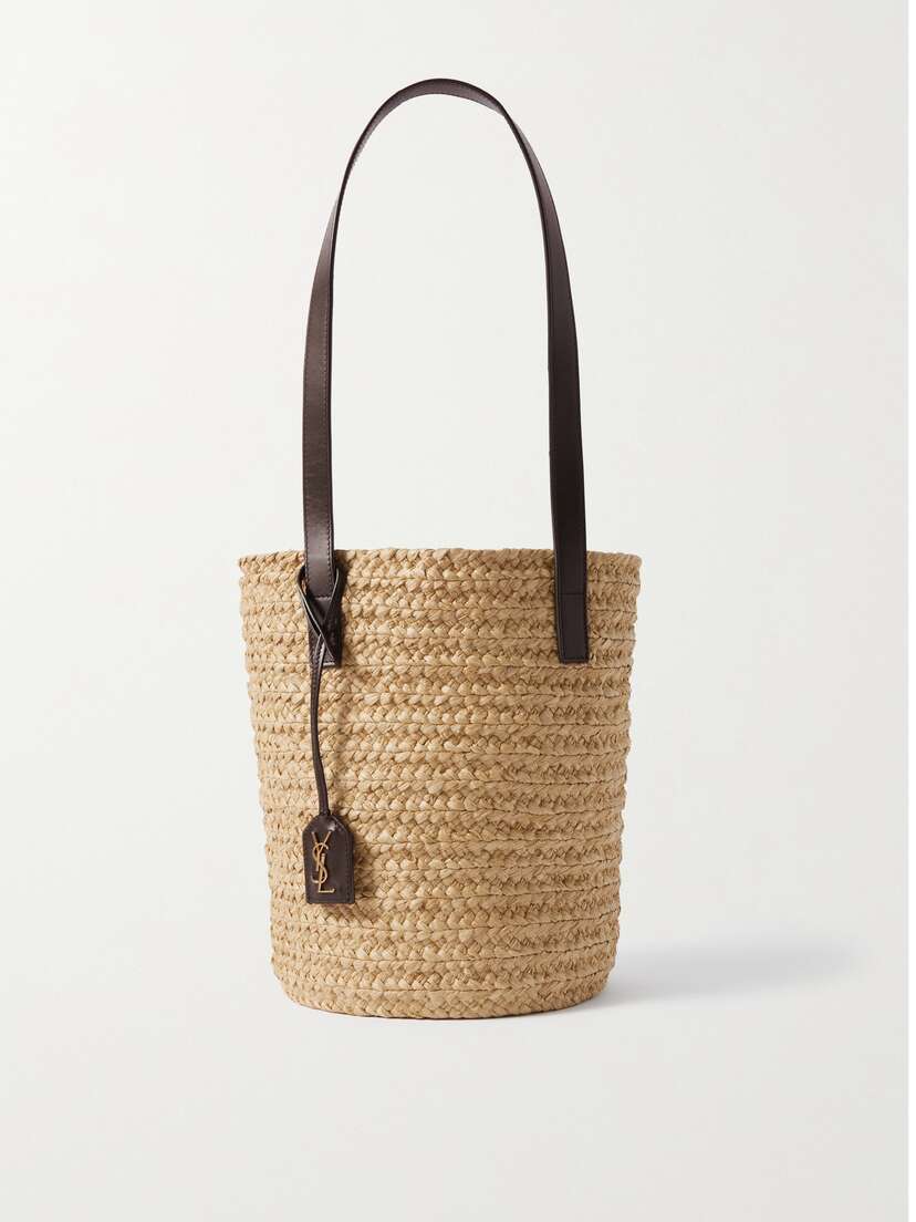 Saint Laurent Panier Small Leather-trimmed Raffia Tote