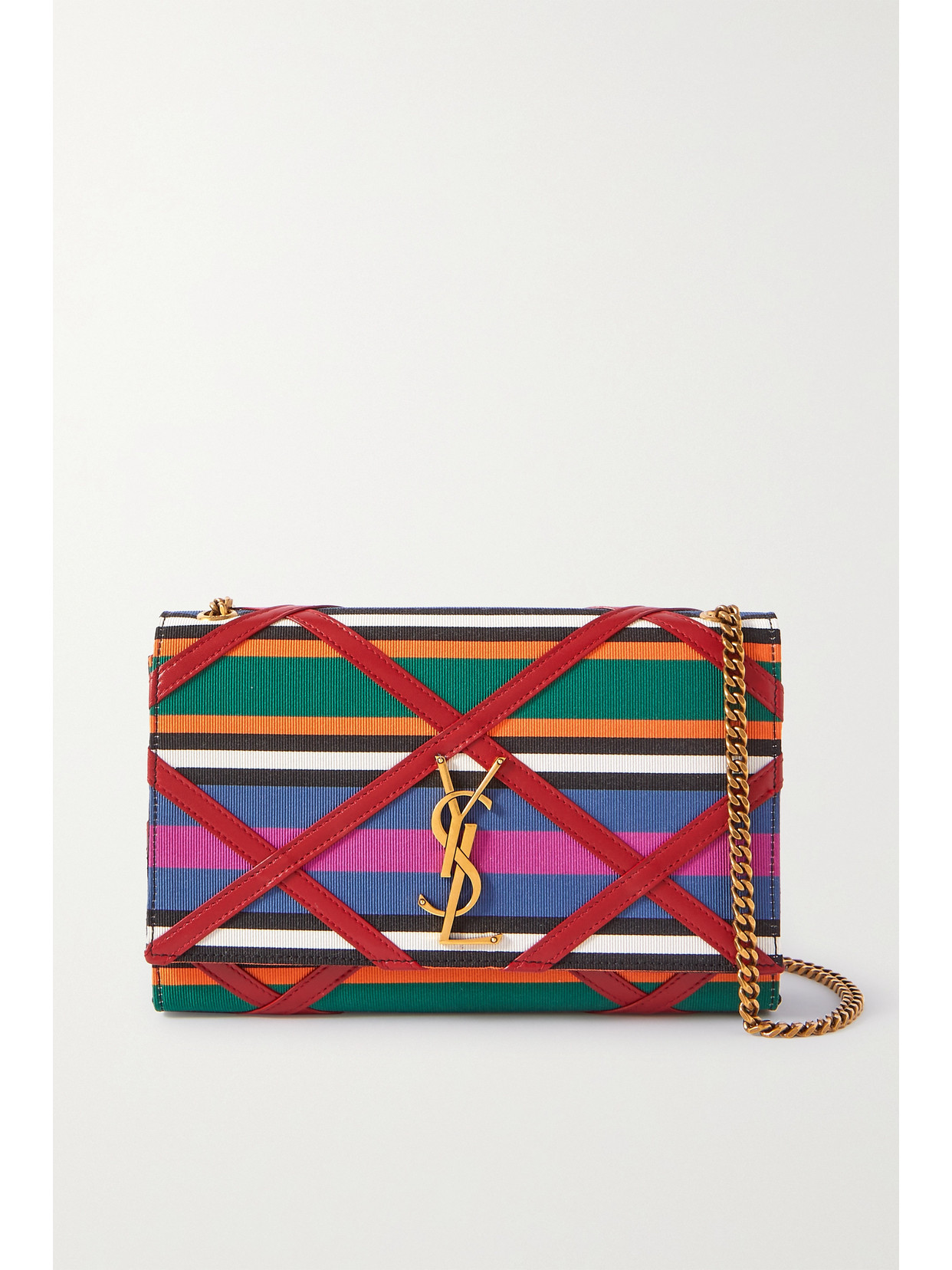 SAINT LAURENT - Kate Leather-trimmed Striped Faille Shoulder Bag - Red