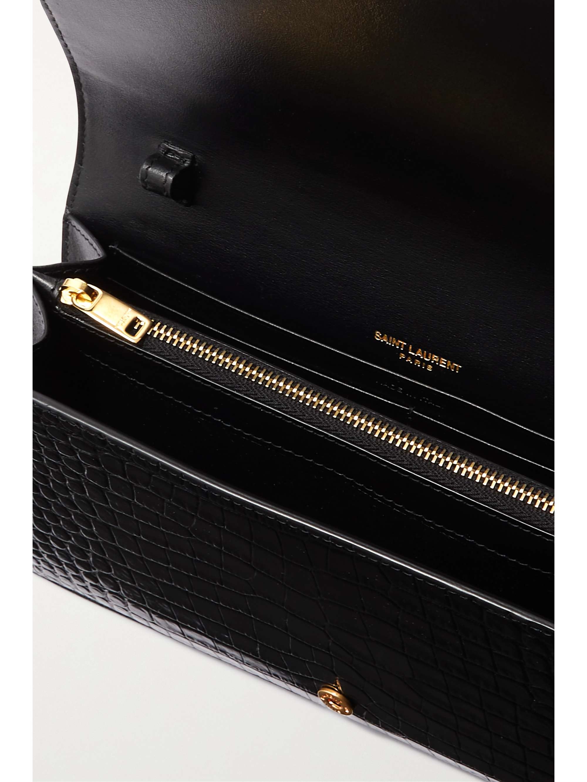 SAINT LAURENT Cassandre glossed croceffect leather shoulder bag NET