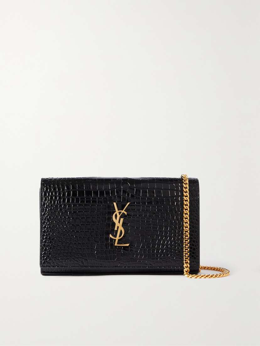 Saint Laurent Cassandre Glossed Croc-effect Leather Shoulder Bag
