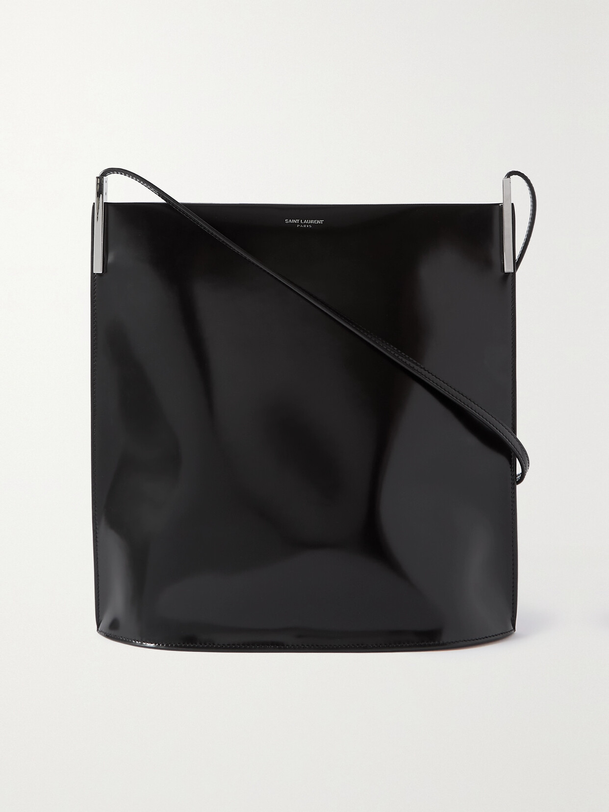 Saint Laurent Suzanne Glossed-leather Tote In Black