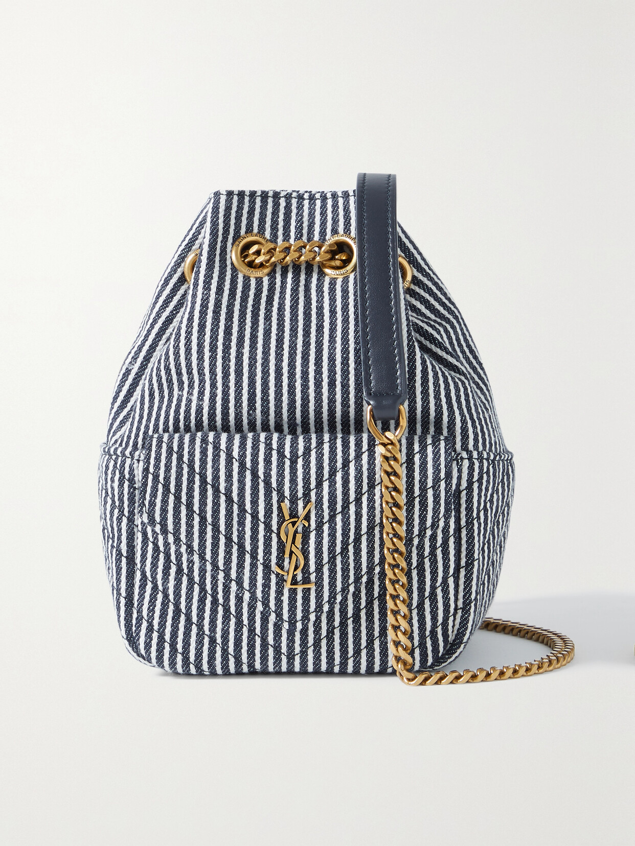 SAINT LAURENT - Nano Striped Cotton-twill Bucket Bag - Blue