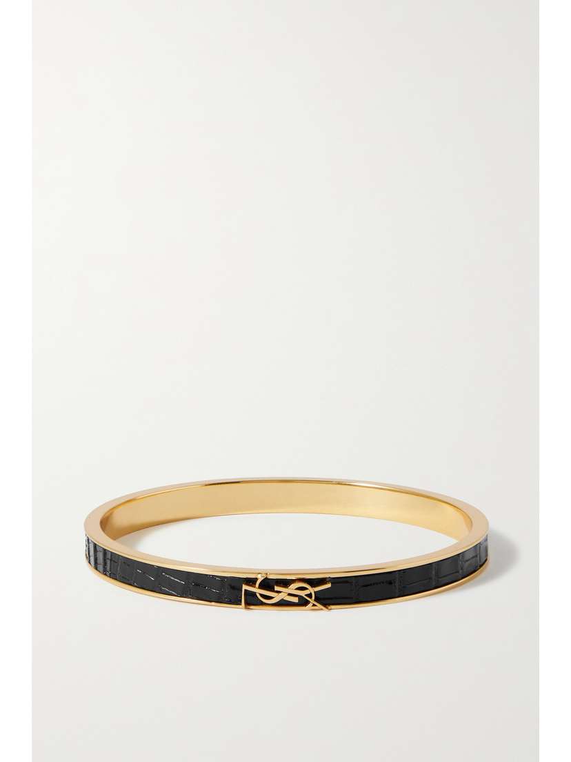 SAINT LAURENT Opyum Gold-tone And Croc-effect eather Bangle