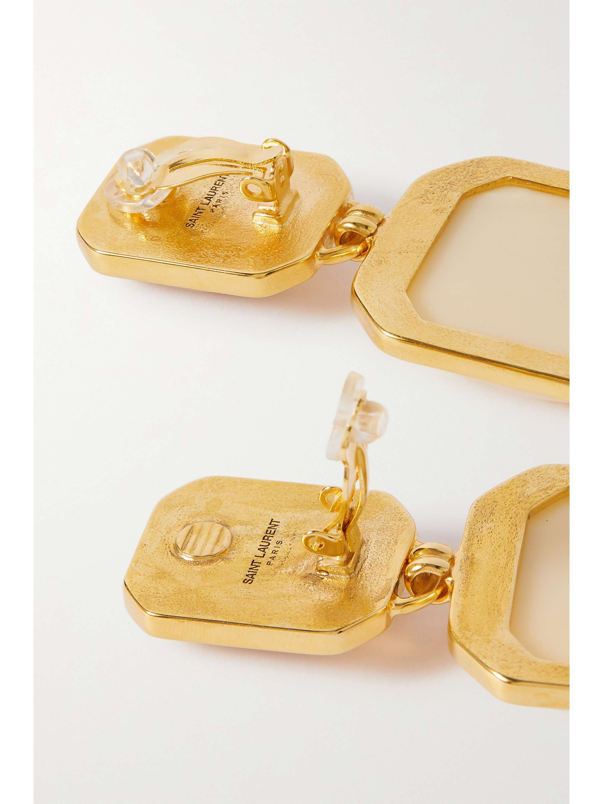 SAINT LAURENT Boucles d'oreilles clip en métal doré et résine