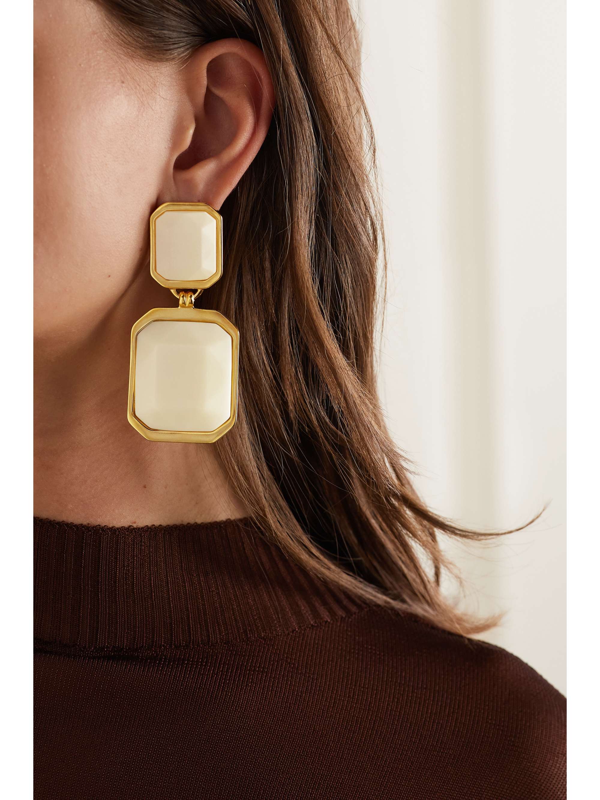 SAINT LAURENT Boucles d'oreilles clip en métal doré et résine