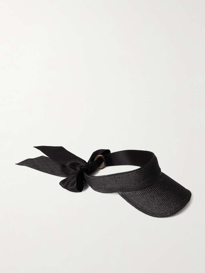 Saint Laurent Embellished Silk Jacquard-trimmed Straw-effect Visor