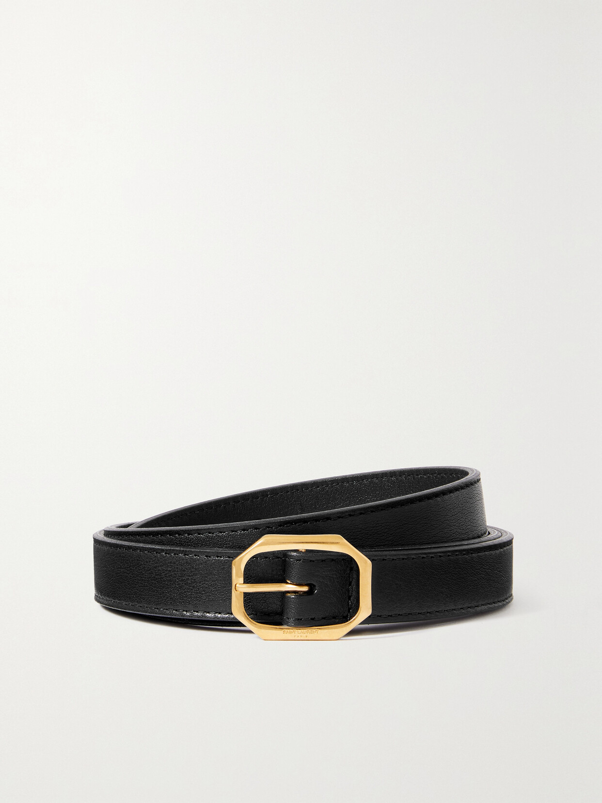 Saint Laurent Textured-leather Waist Belt In Black