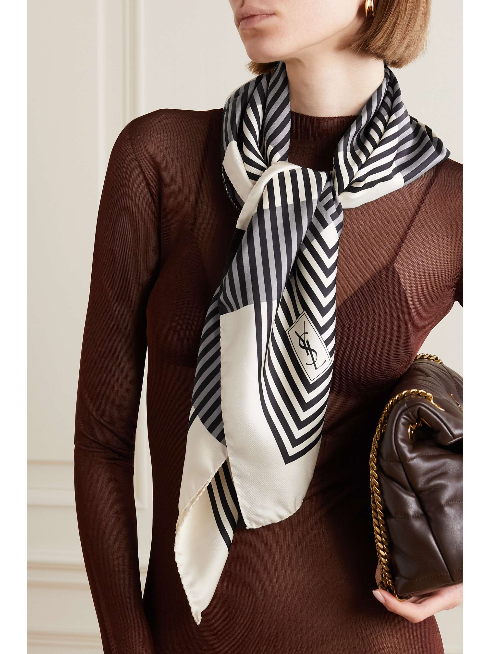 SAINT LAURENT Printed silk-satin scarf