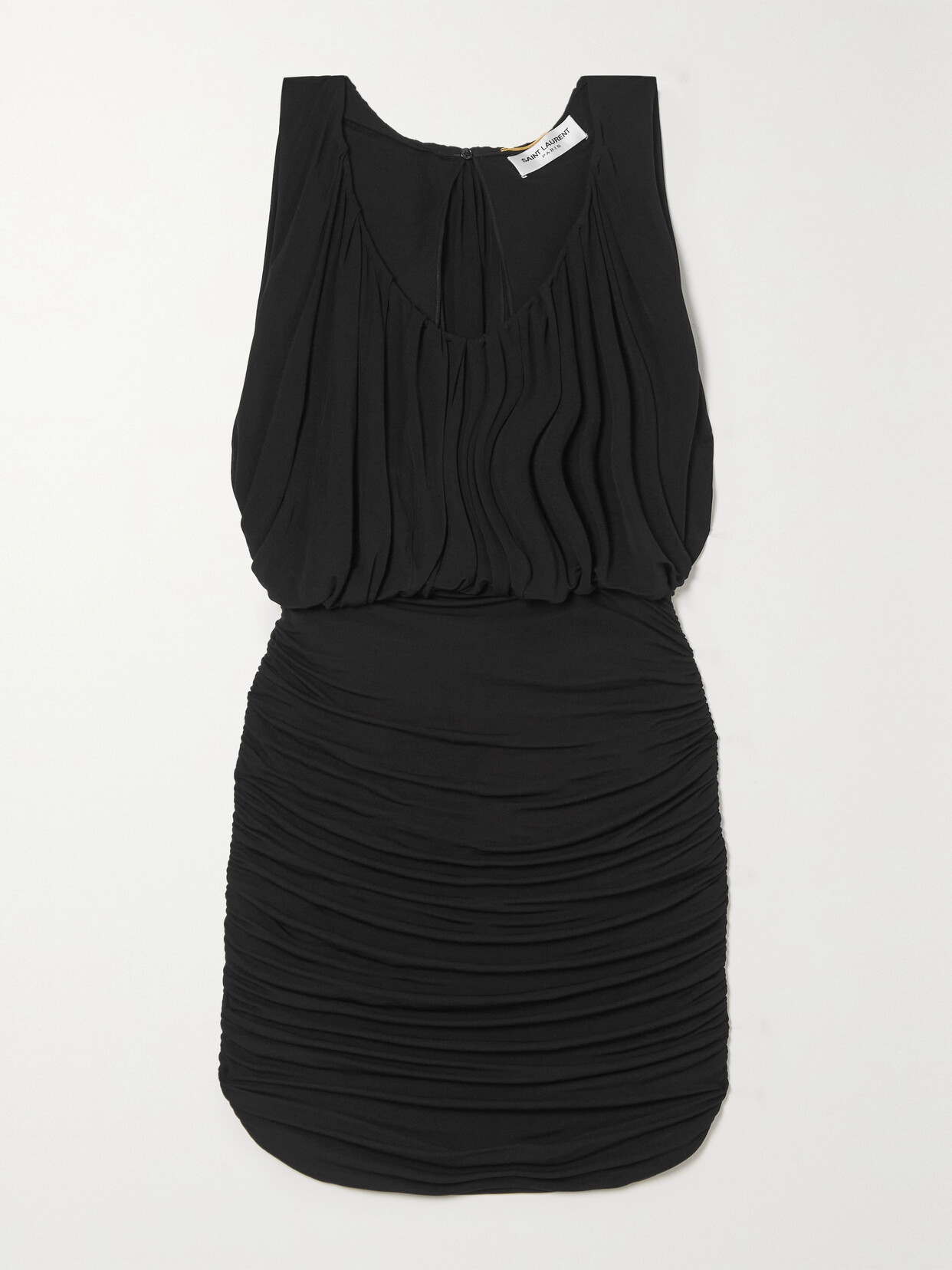 Shop Saint Laurent Gathered Jersey Mini Dress In Black