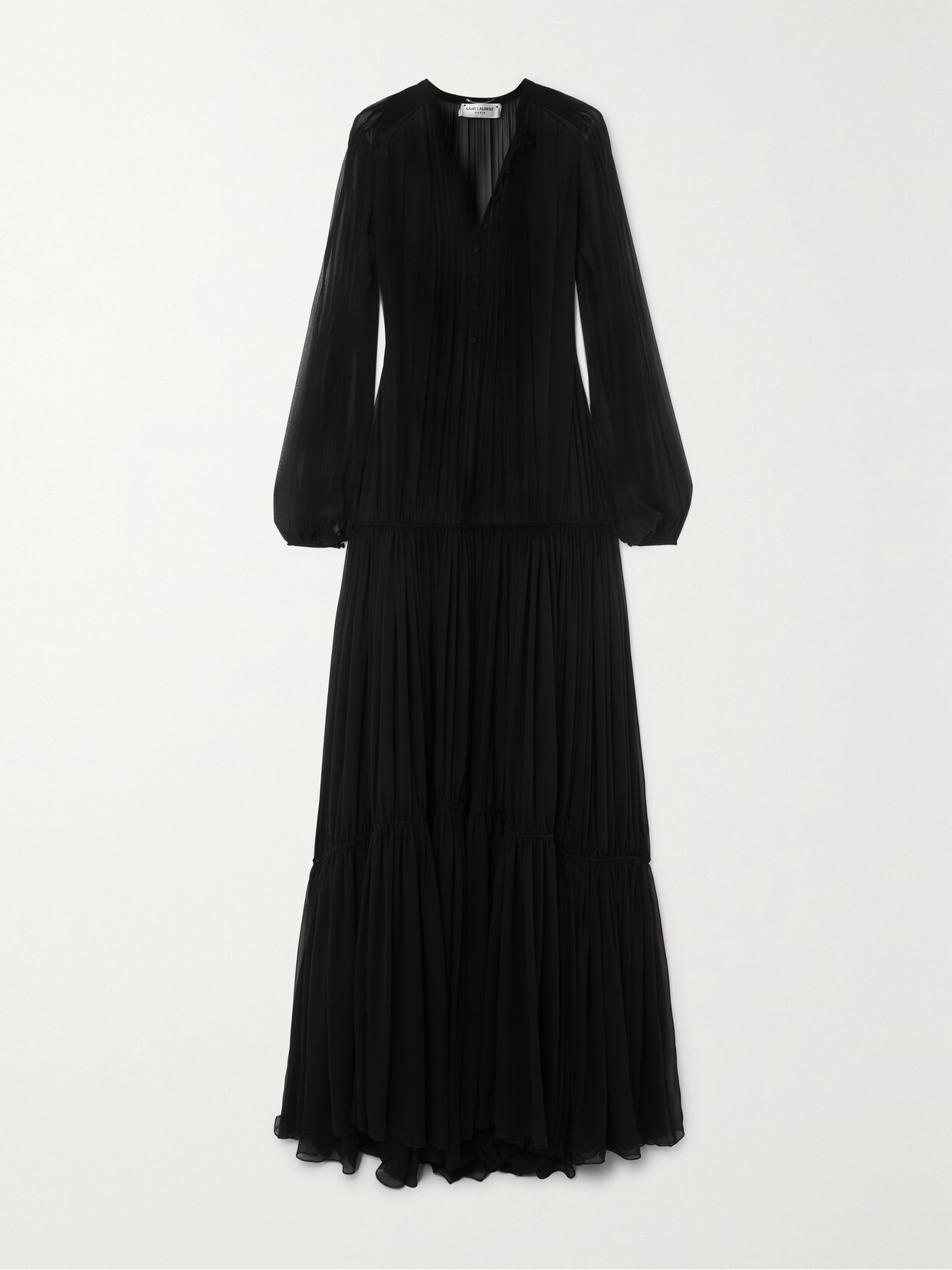 SAINT LAURENT Tiered Pleated Silk-chiffon Gown - Black