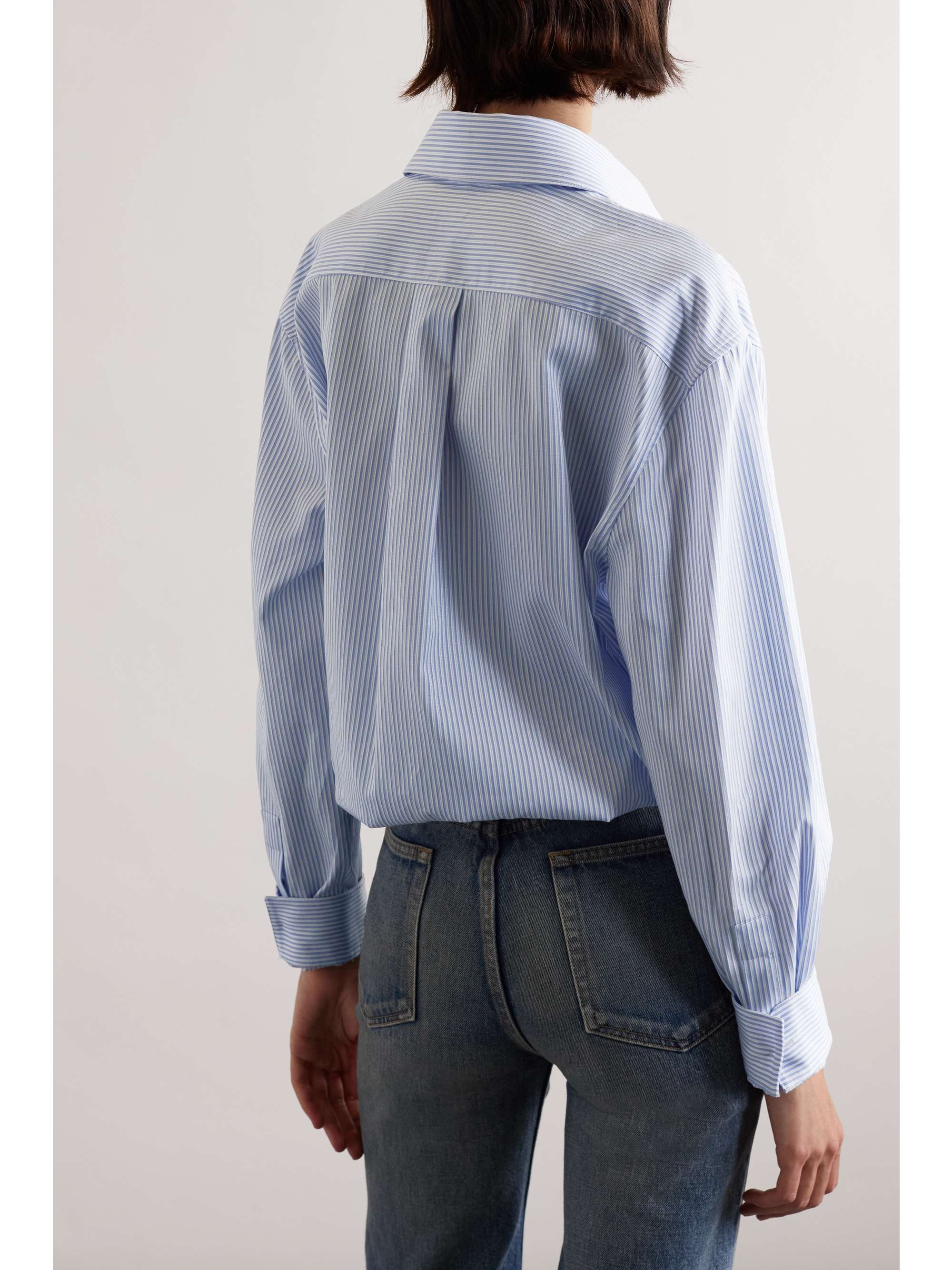 SAINT LAURENT Embroidered striped cotton-poplin shirt