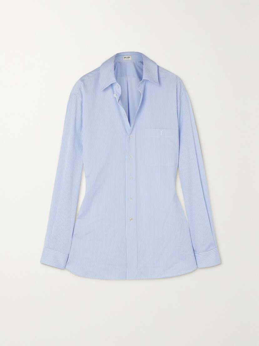 Saint Laurent Embroidered Striped Cotton-poplin Shirt