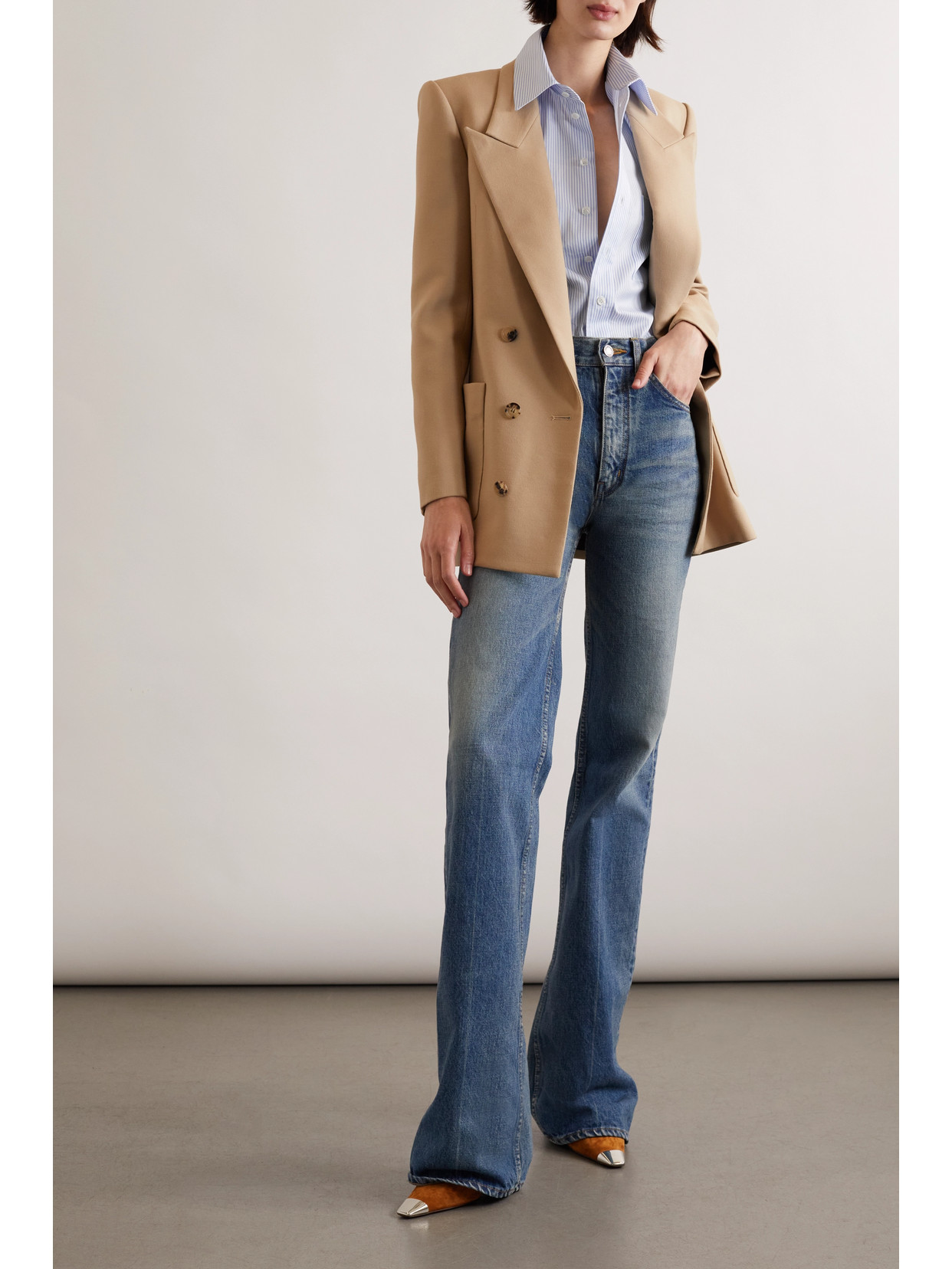 Saint Laurent Embroidered Striped Cotton-poplin Shirt In White