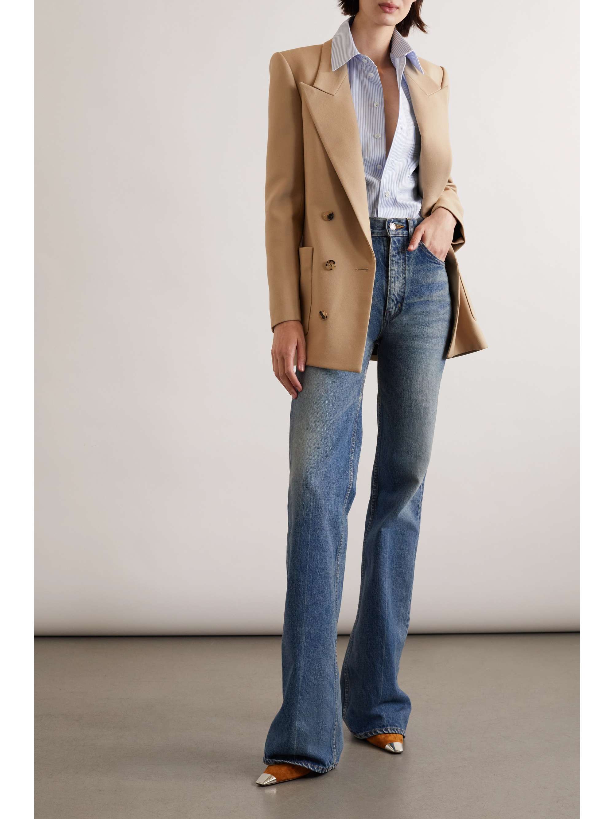 SAINT LAURENT Embroidered striped cotton-poplin shirt