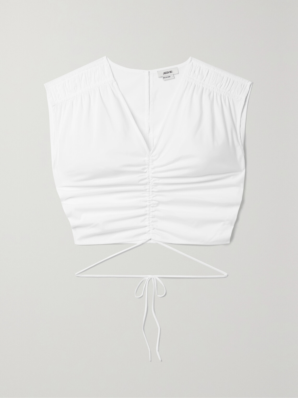 Jason Wu Cropped Gathered Cotton-blend Poplin Top - White