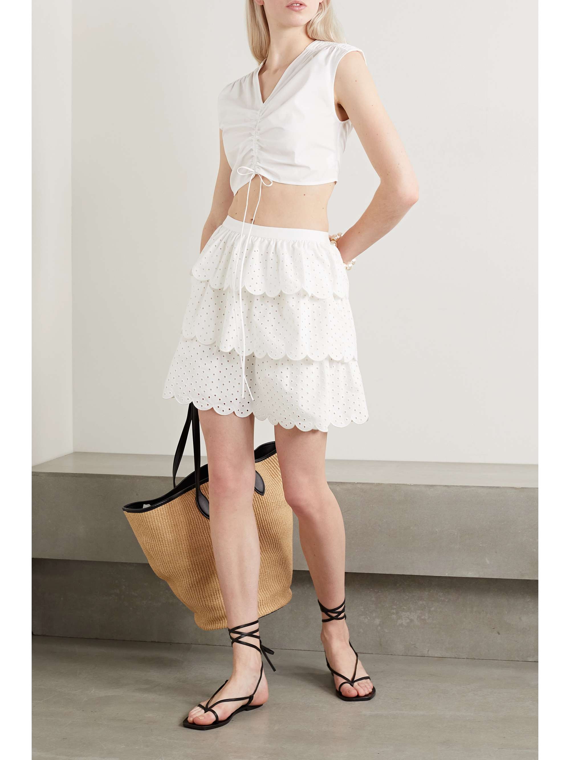 JASON WU Cropped gathered cotton-blend poplin top