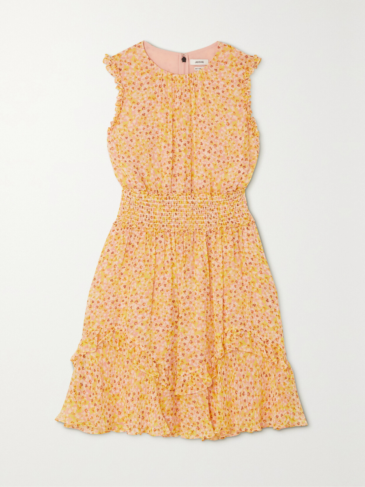 Jason Wu Smocked Ruffled Floral-print Silk-chiffon Mini Dress - Pink
