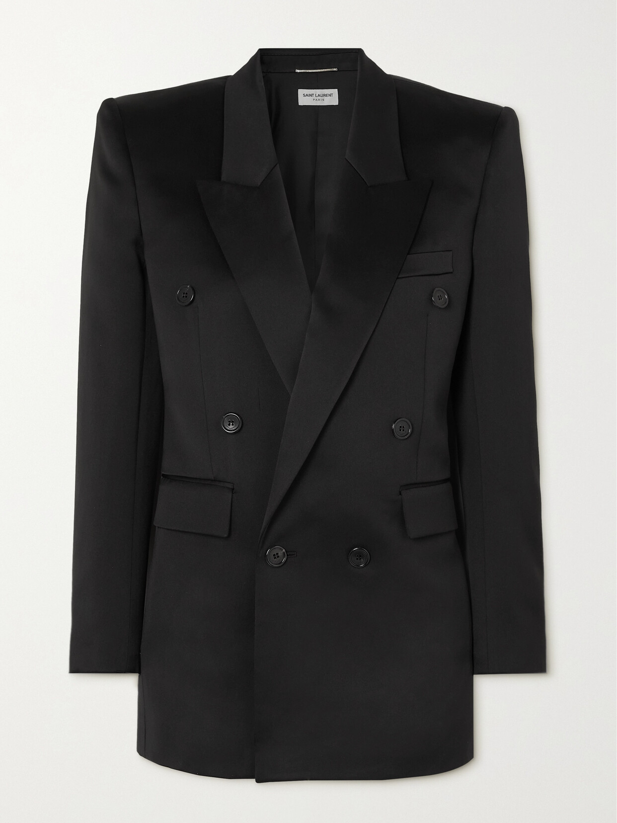 Shop Saint Laurent Double-breasted Silk-satin Blazer In Black