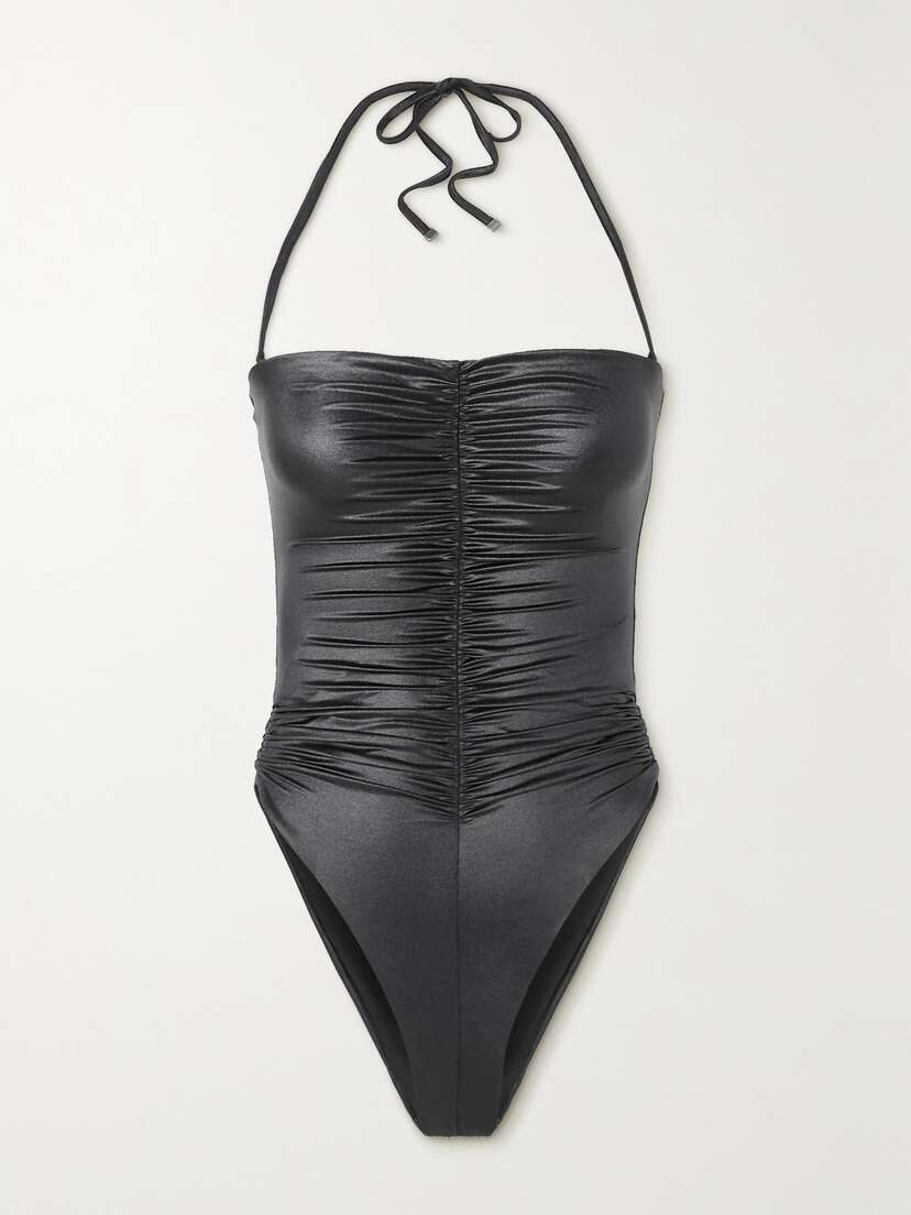 SAINT LAURENT Ruched Metallic Stretch-jersey Bodysuit