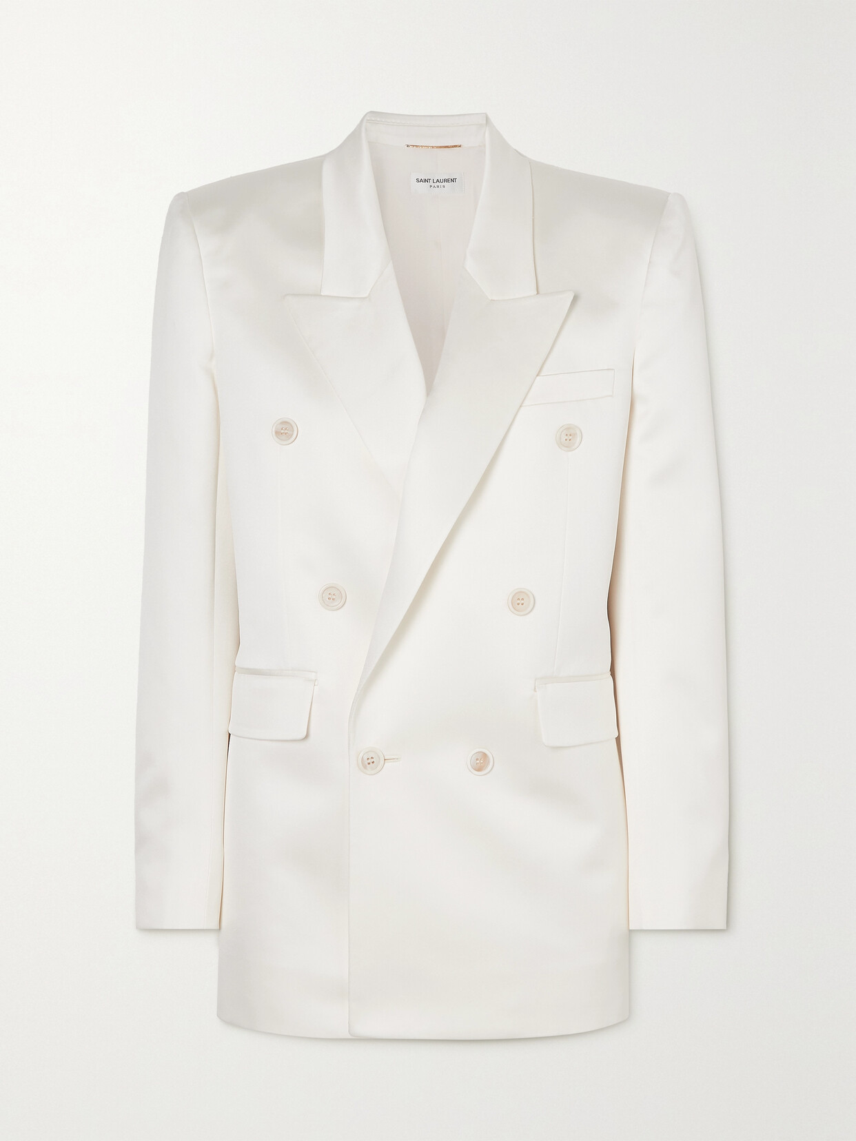 SAINT LAURENT - Double-breasted Silk-satin Blazer - White