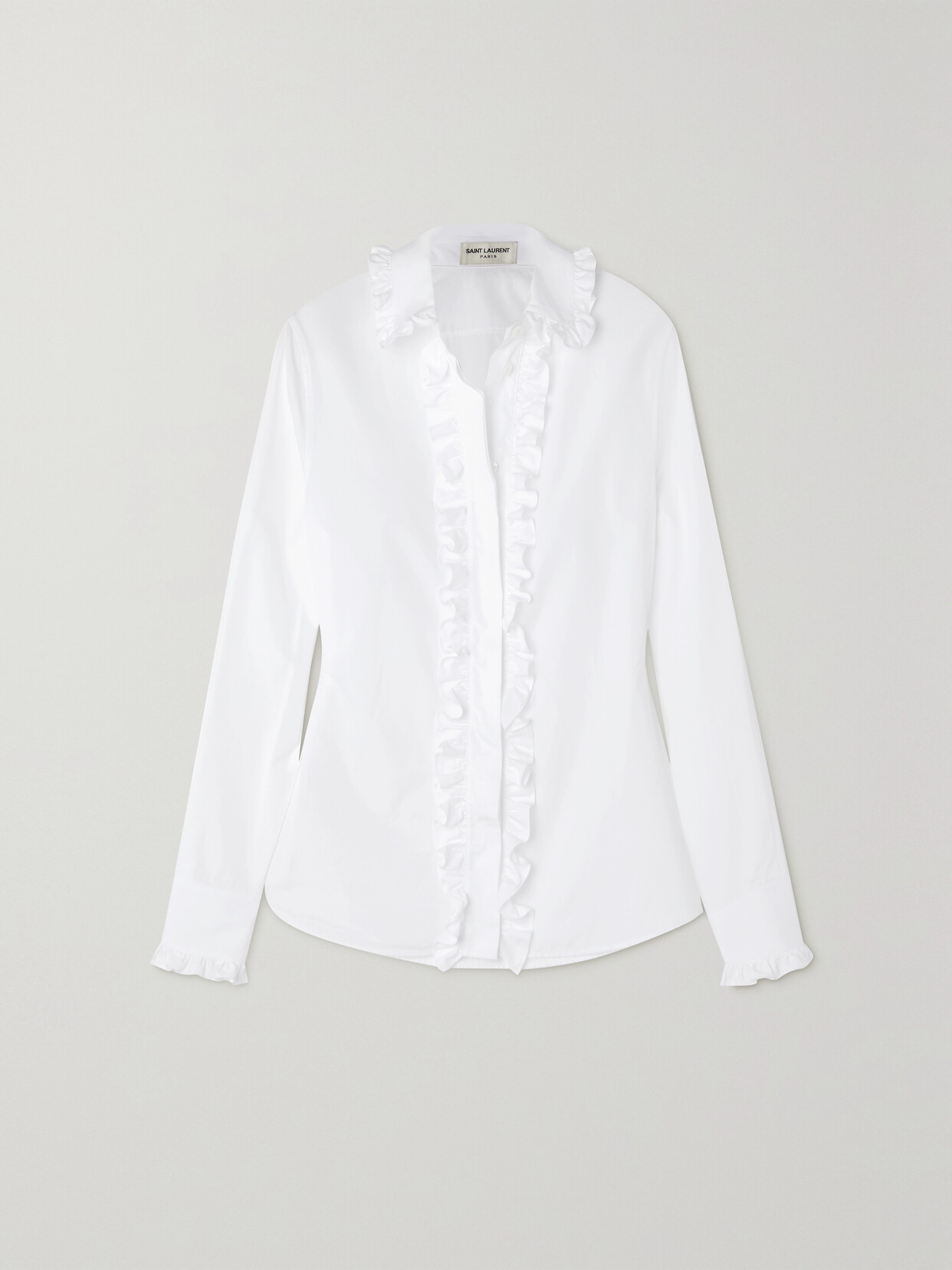 Saint Laurent Ruffled Button-front Shirt In White