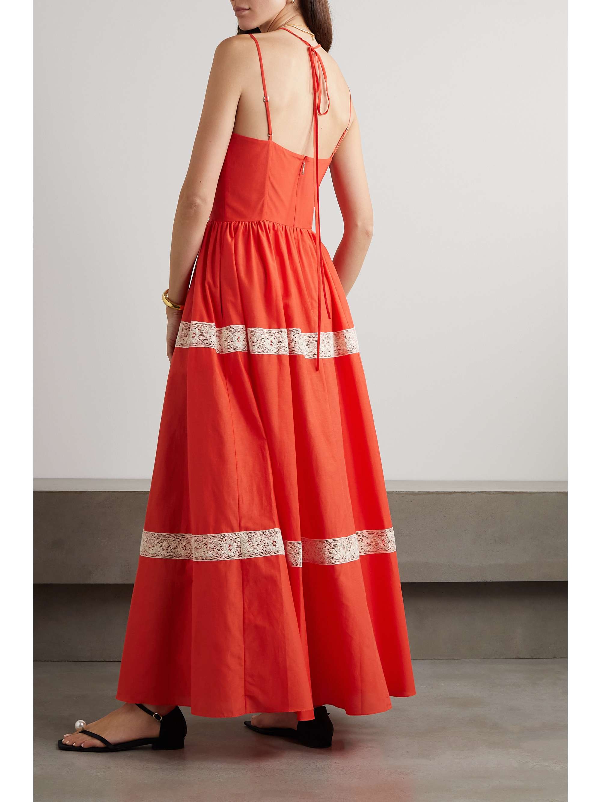 JASON WU Cutout lace-trimmed cotton and silk-blend voile maxi dress