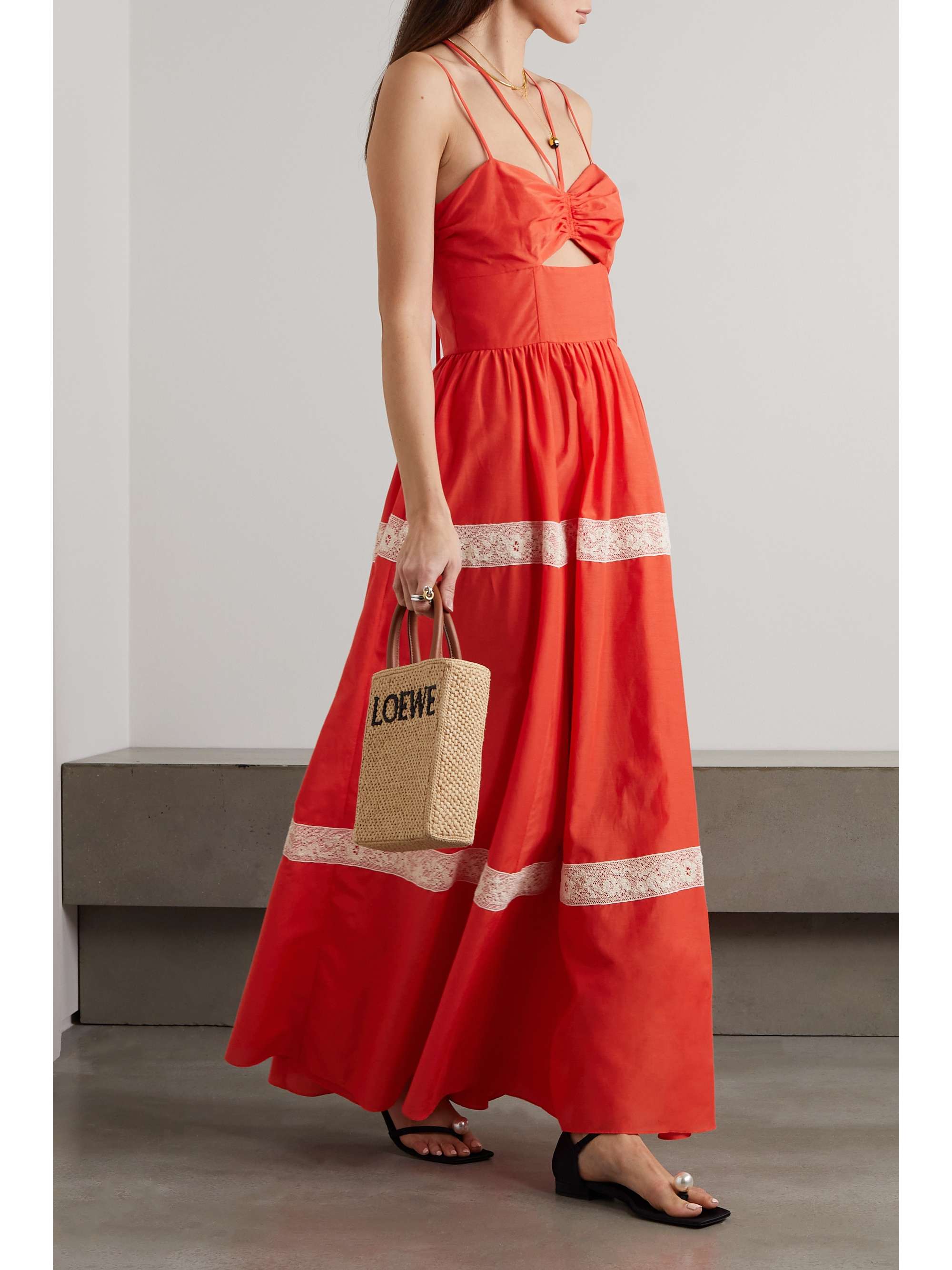 JASON WU Cutout lace-trimmed cotton and silk-blend voile maxi dress