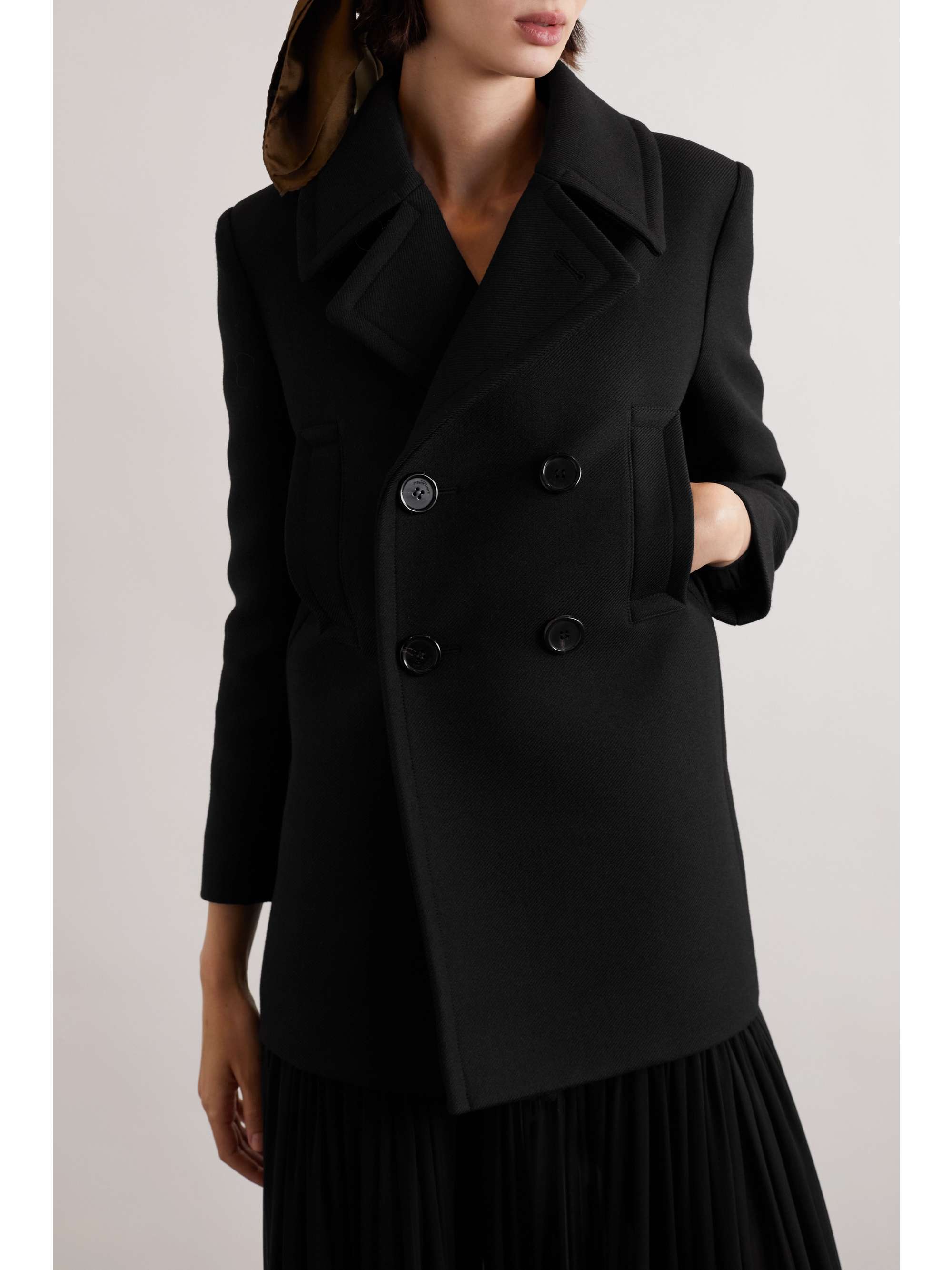 SAINT LAURENT Double-breasted wool and silk-blend twill coat
