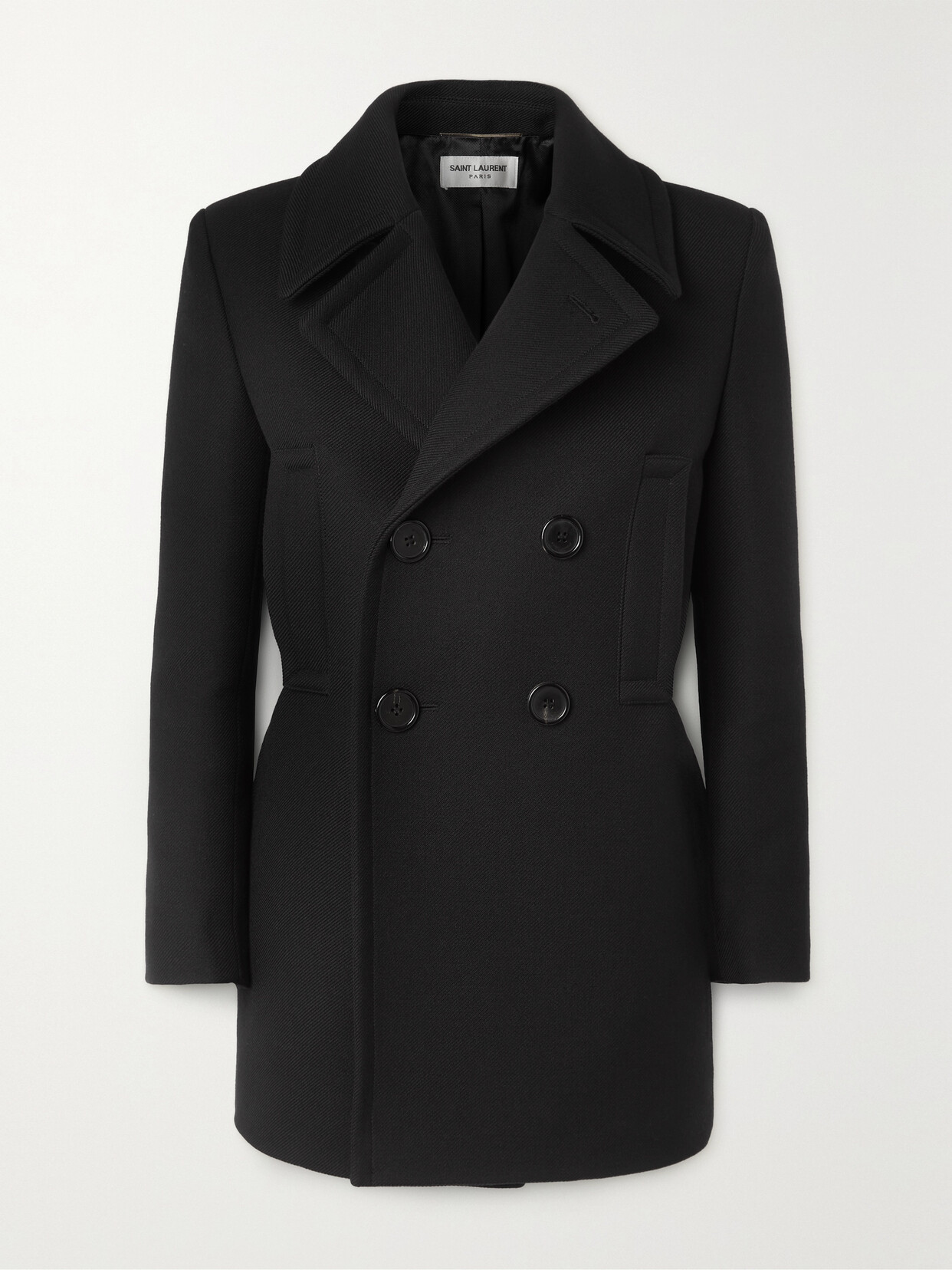 SAINT LAURENT - Double-breasted Wool And Silk-blend Twill Coat - Black